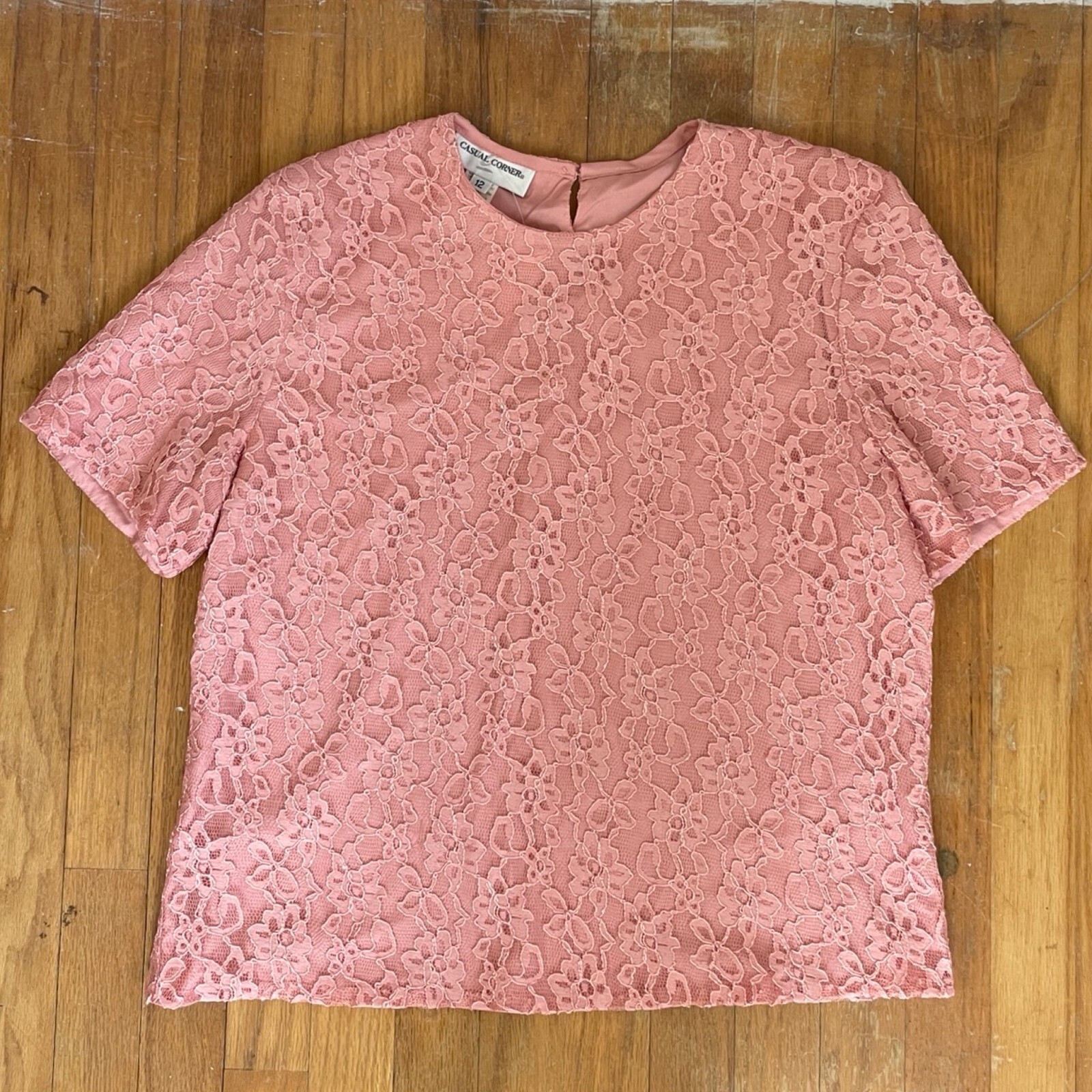 Vintage Mesh Floral Lace Top Womens Size Large 90s Pink Alencon Lace Top
