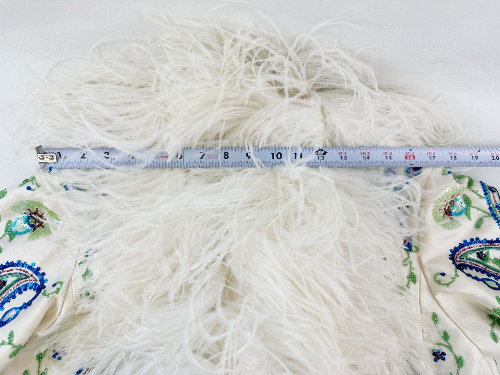 CHRISTIAN DIOR Paisley Ostrich Feather Coat 6 Ivory Blue Green Sequin Bead 2008