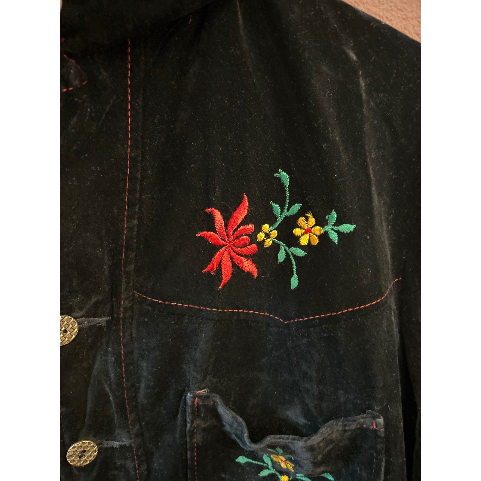 Vintage 70 Embroidered Dagger Collar Velvet Western Jacket Cowgirl Boho Festival