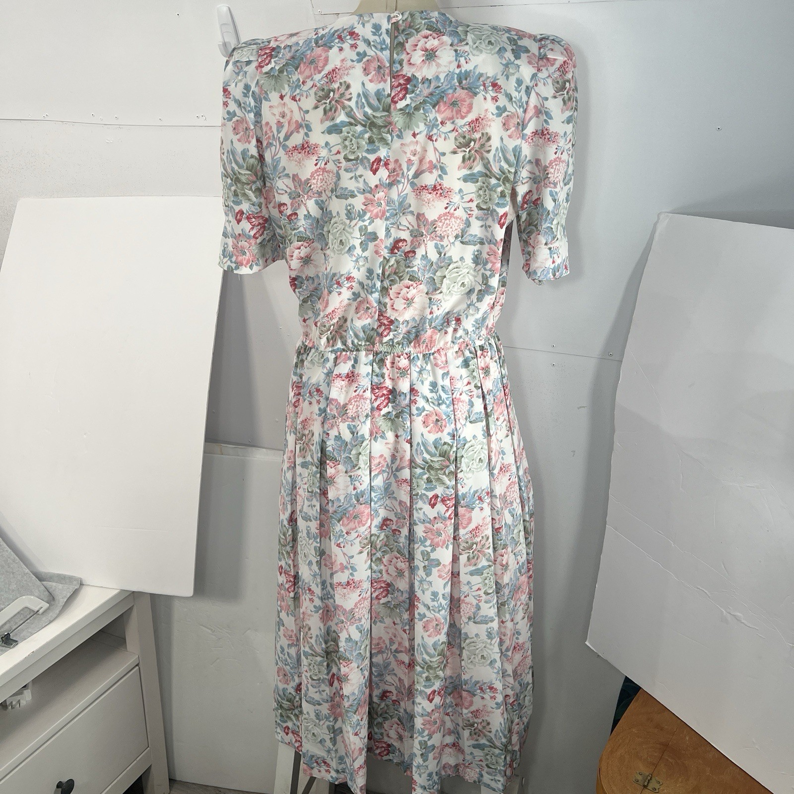 Vintage 80s Pellini Petites by Von Bramlett dress Pink floral 7/8P cottage