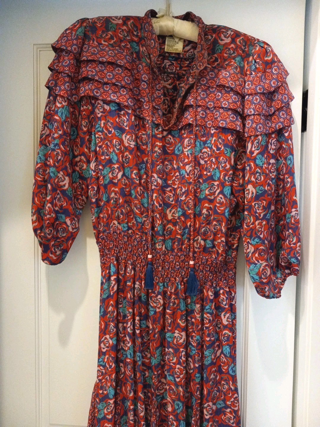 VTG Retro DIANE FREIS Original Dress Womens 1980s Midi Elastic Waist SIZE 10-12