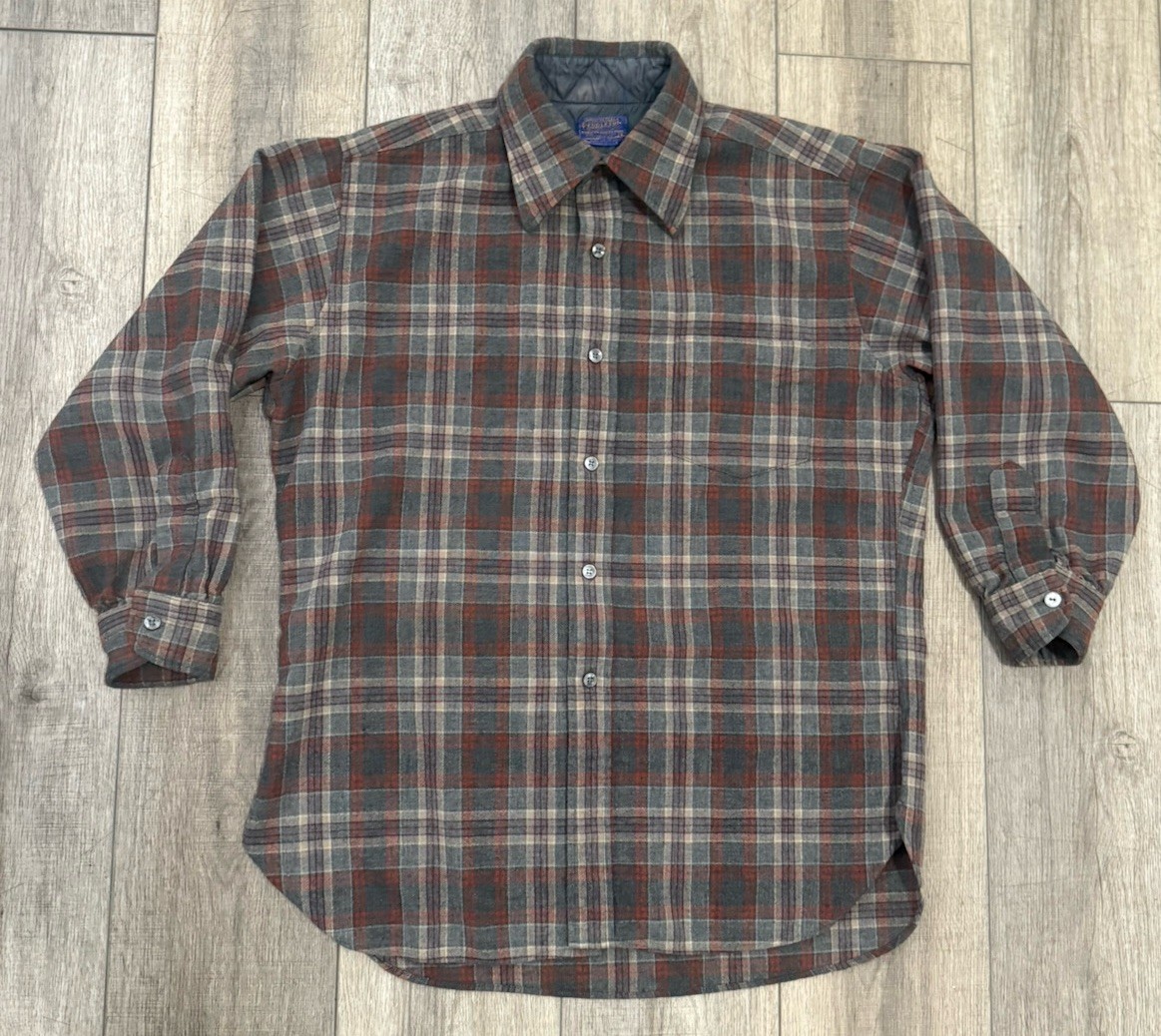 PENDLENTON plaid wool vintage shirt gray/orange women’s size Large pre-owned