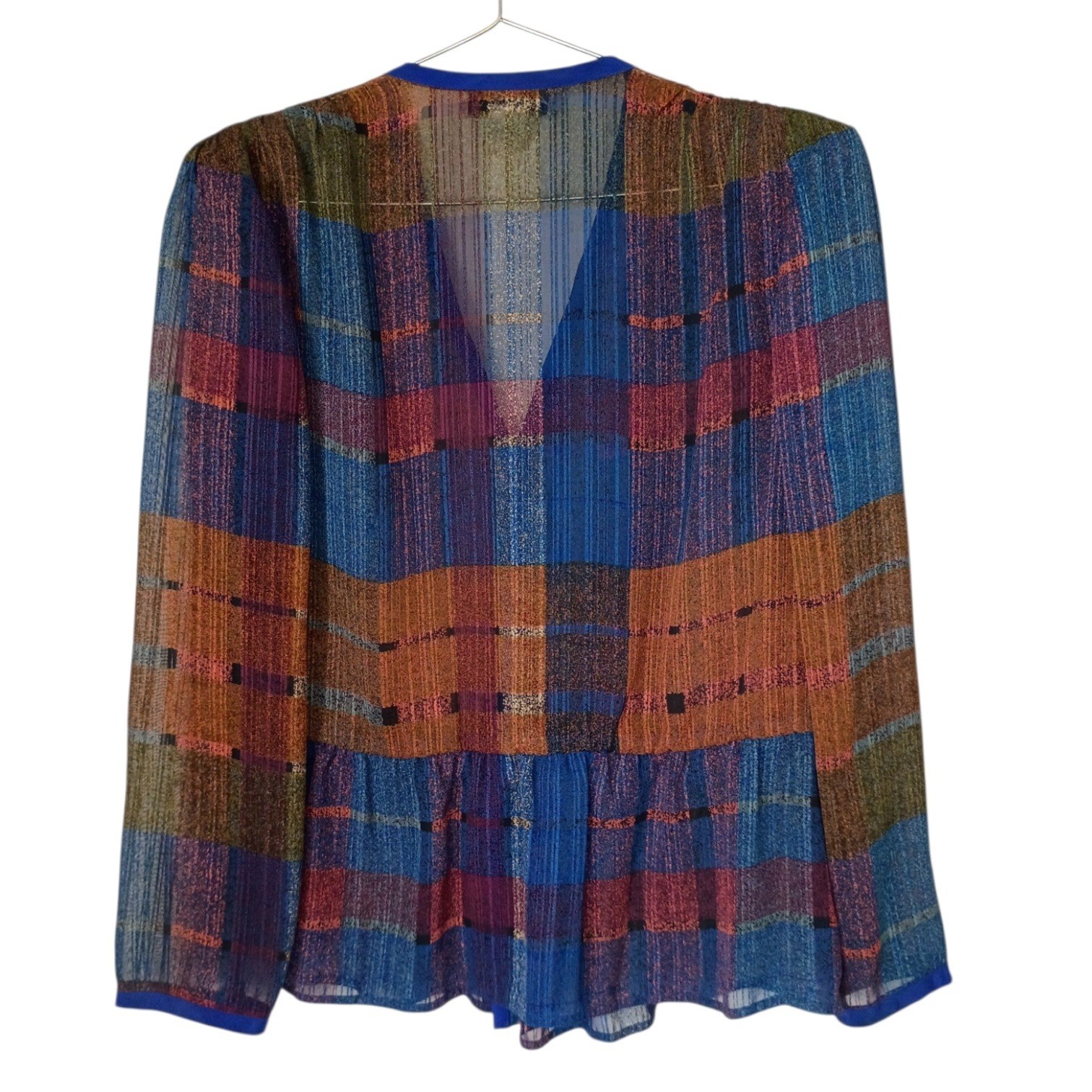 Gloria Vanderbilt Vintage 80s Metallic Plaid Peplum Top and Skirt Set Blue 14