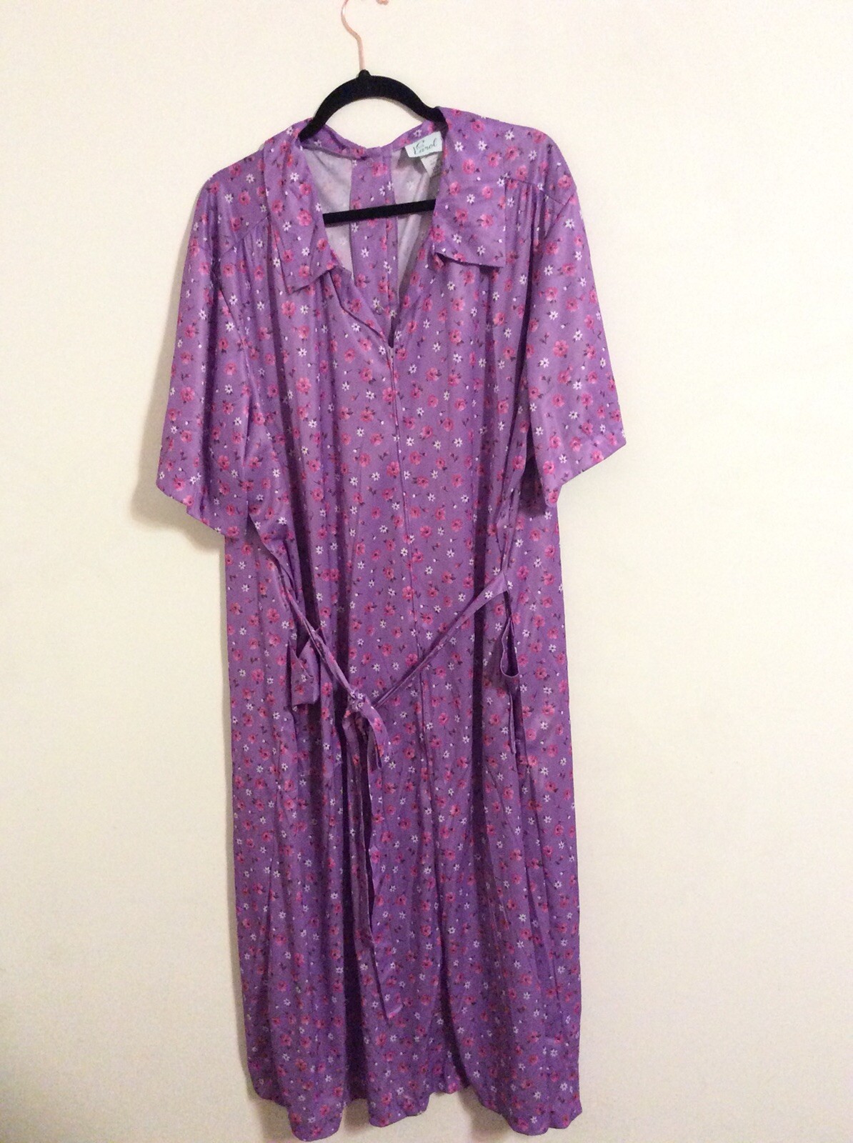 Vintage Ina Carol 3X Housedress Secretary Dress Lavendar With Pink Flowers