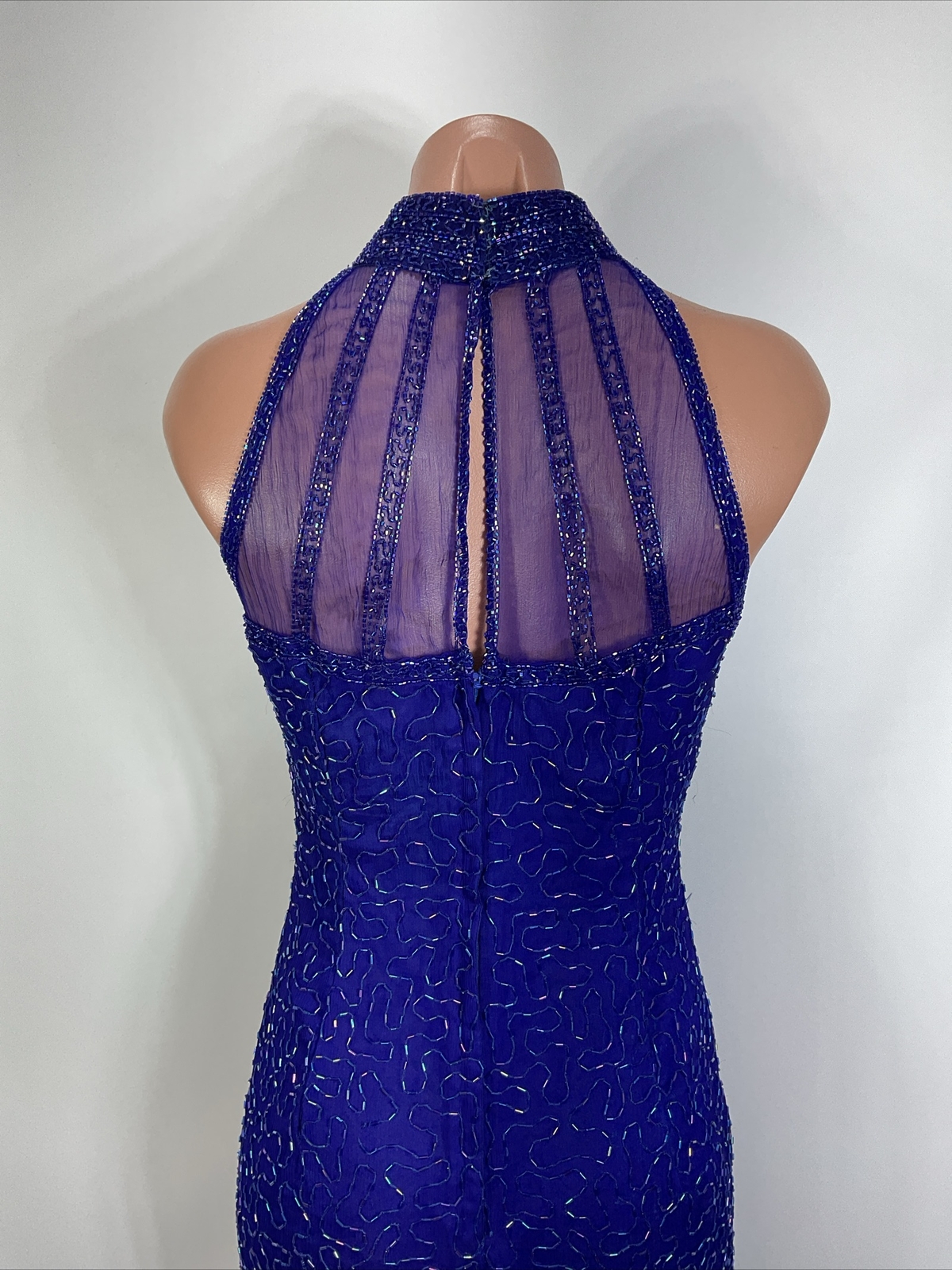 Vtg 90s y2k Papell Boutique Evening Dress 4 Silk Beaded Maxi Gown Fairy Prom