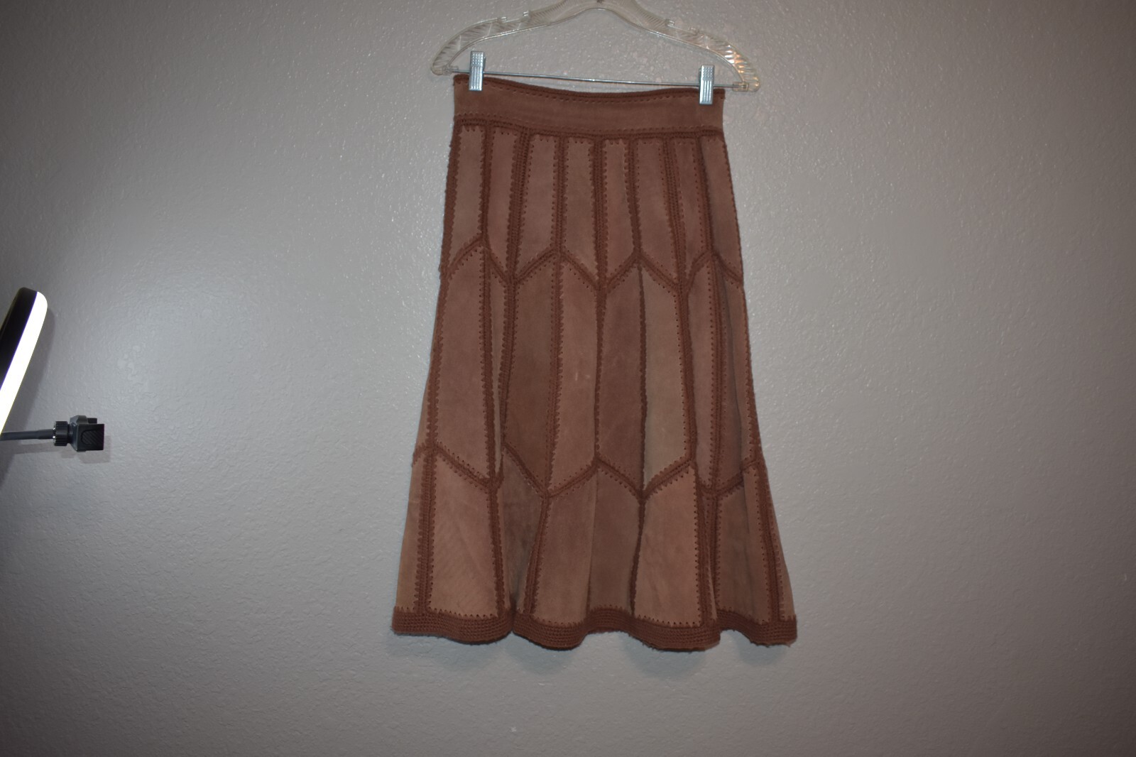 Vintage Modern Junior 1970’s Leather/Suede and Crochet Vest and skirt set Size