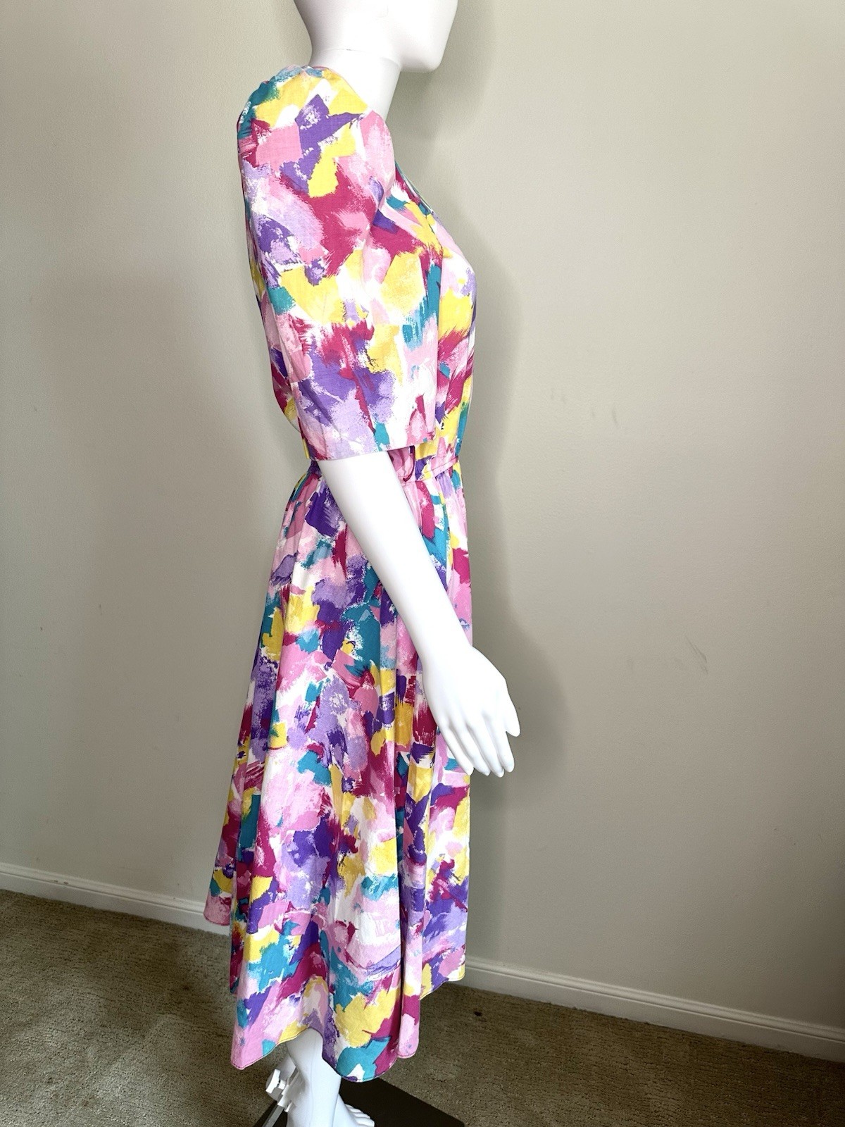 Vintage 80s Abstract Cotton The American Shirt Dress Sz 12 Memphis Short Sleeve
