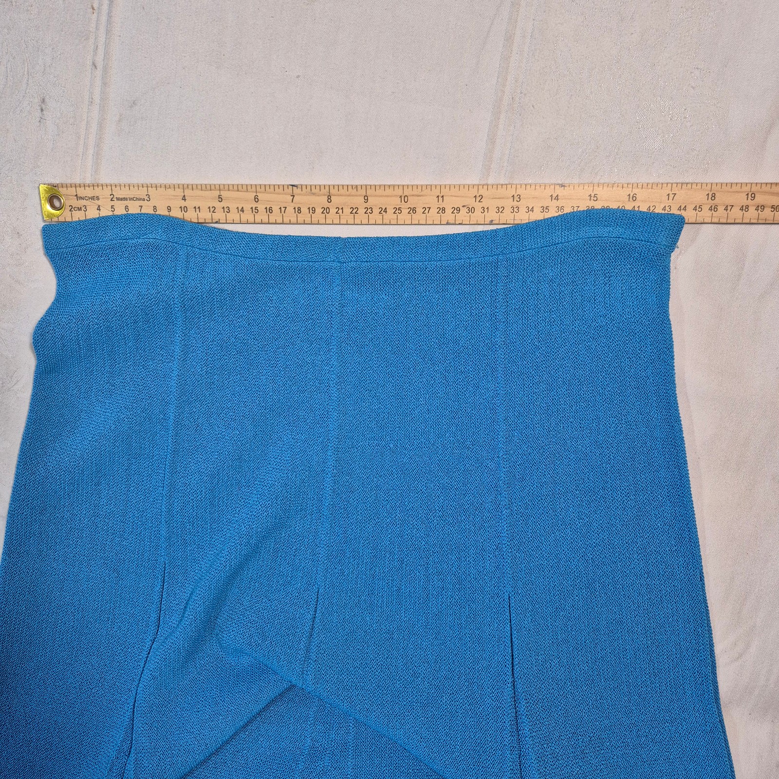 Vtg Castleberry Knit Skirt Suit Set Womens 14 Royal Blue Gold Button 80s MINT