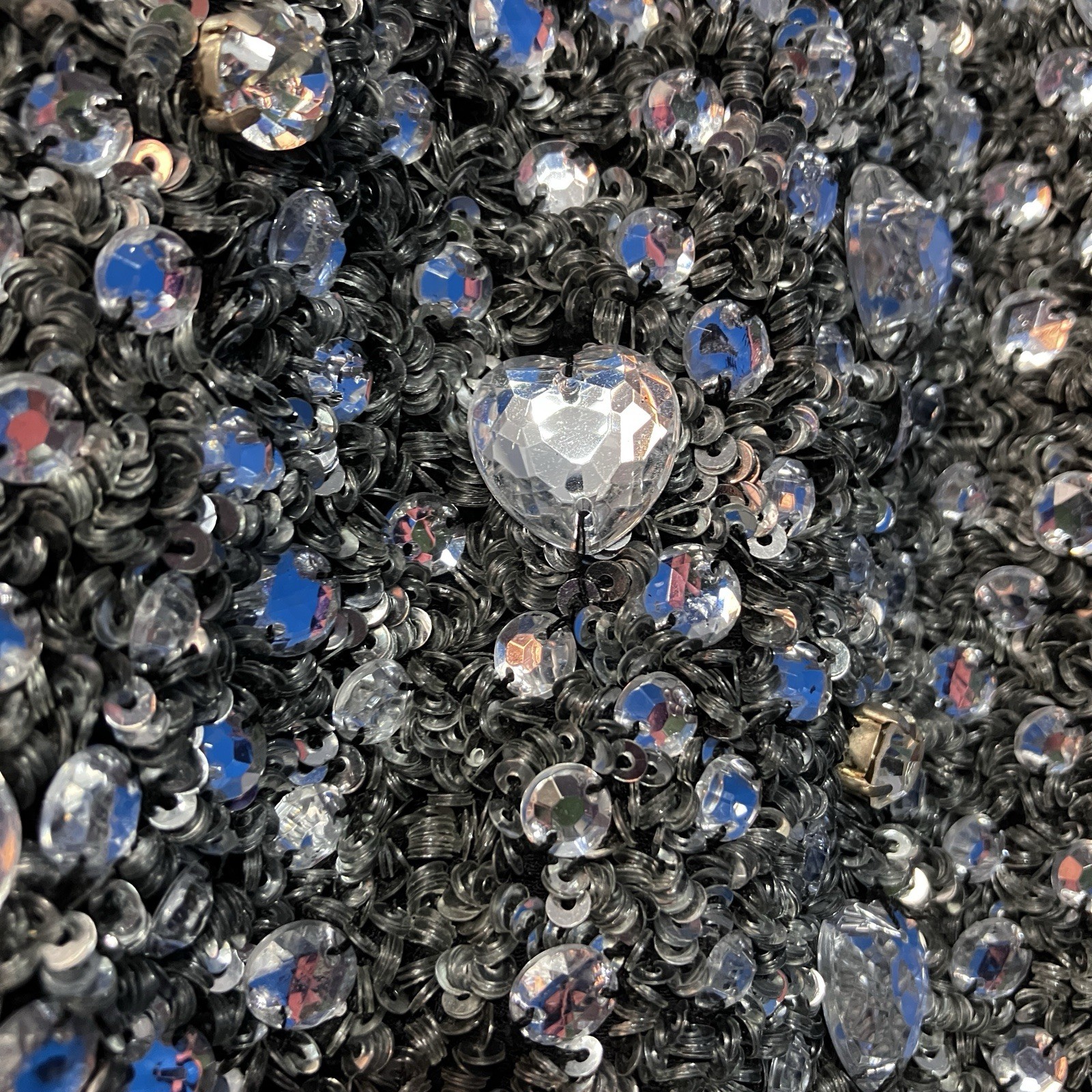 Vintage 90s Style Black Silver Sequin Diamonte Cocktail Mini Dress Sz 10 approx