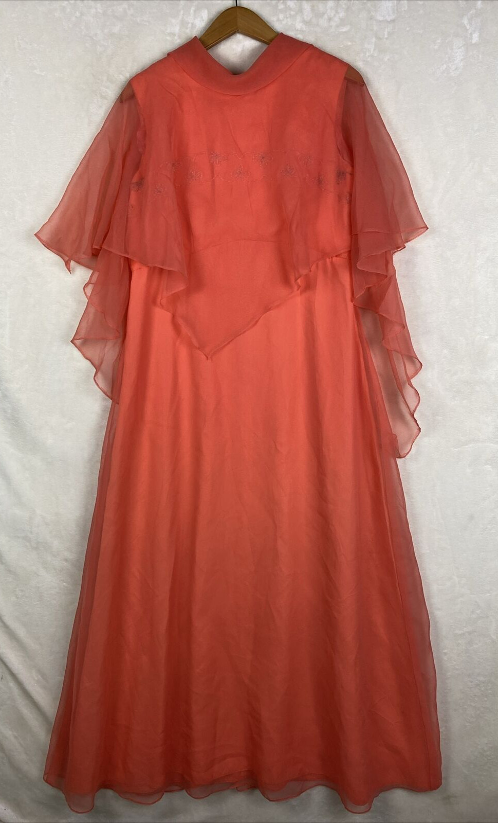70s Chiffon Cape Dress with Rhine Stone Embellishment / Boho Hippie Goddess USA