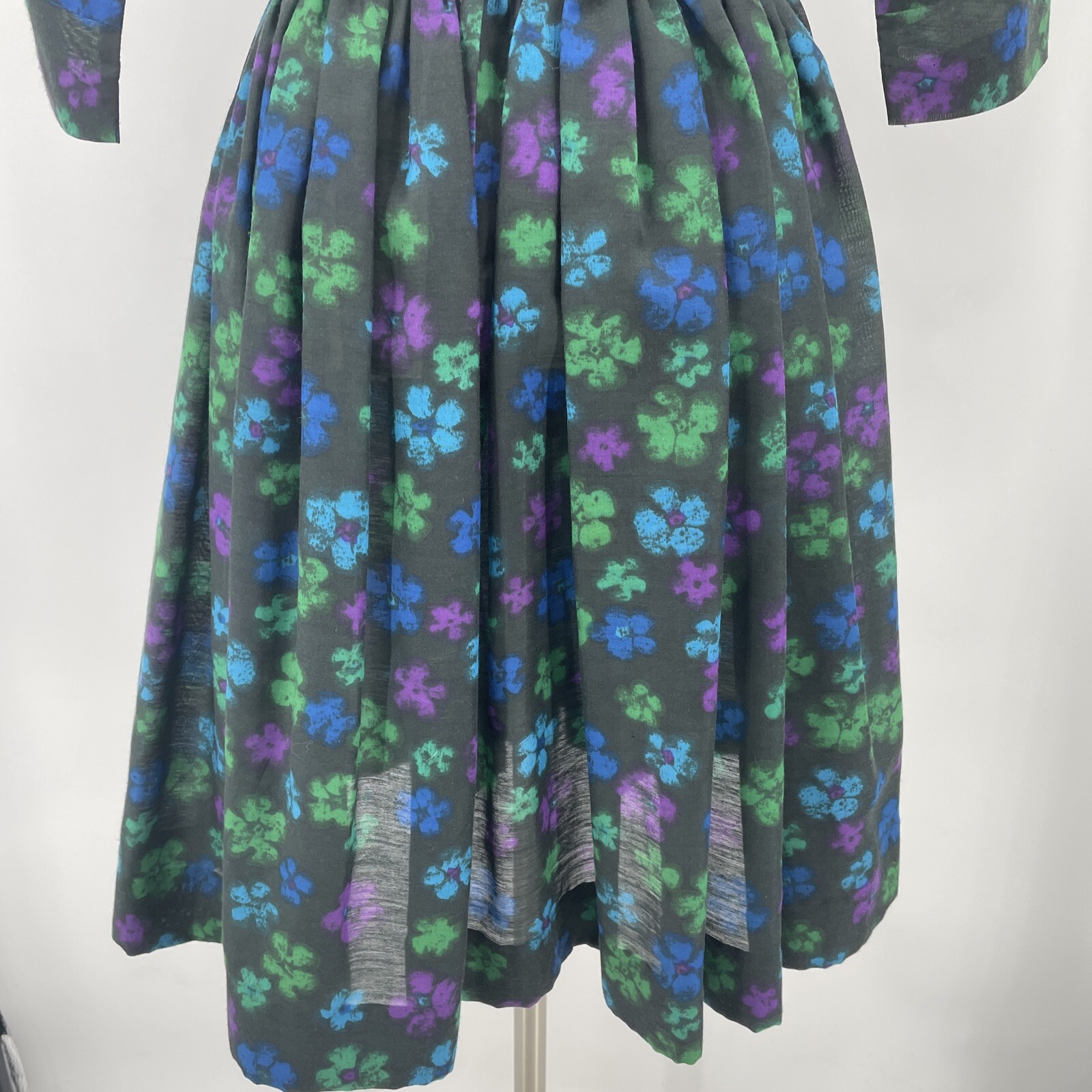 Vintage Mindy Ross Dress Fit and Flare Black Bright Flowers Party MOD Retro