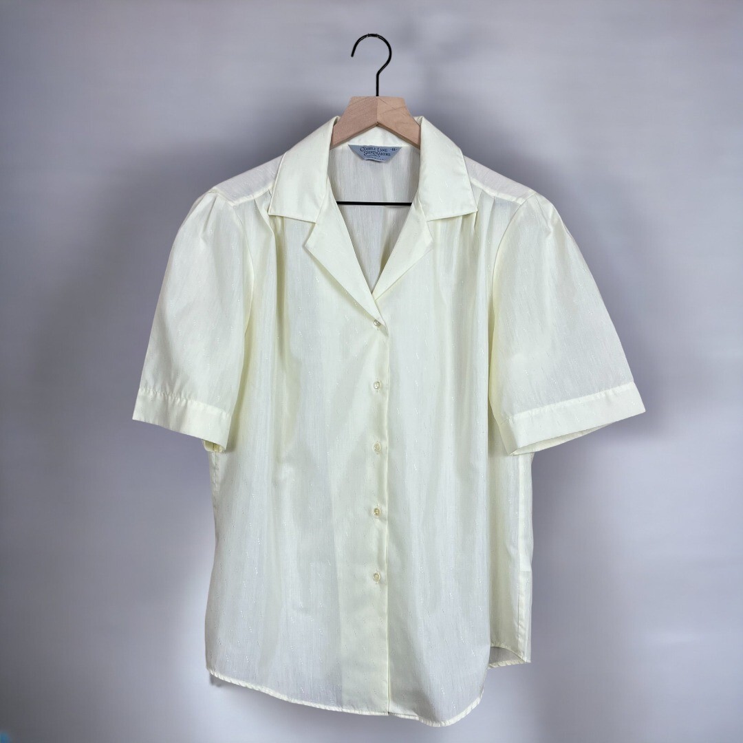 Cobble Lane Vintage 70s 80s Short Sleeve Pastel Yellow Button Down Shirt Size 16