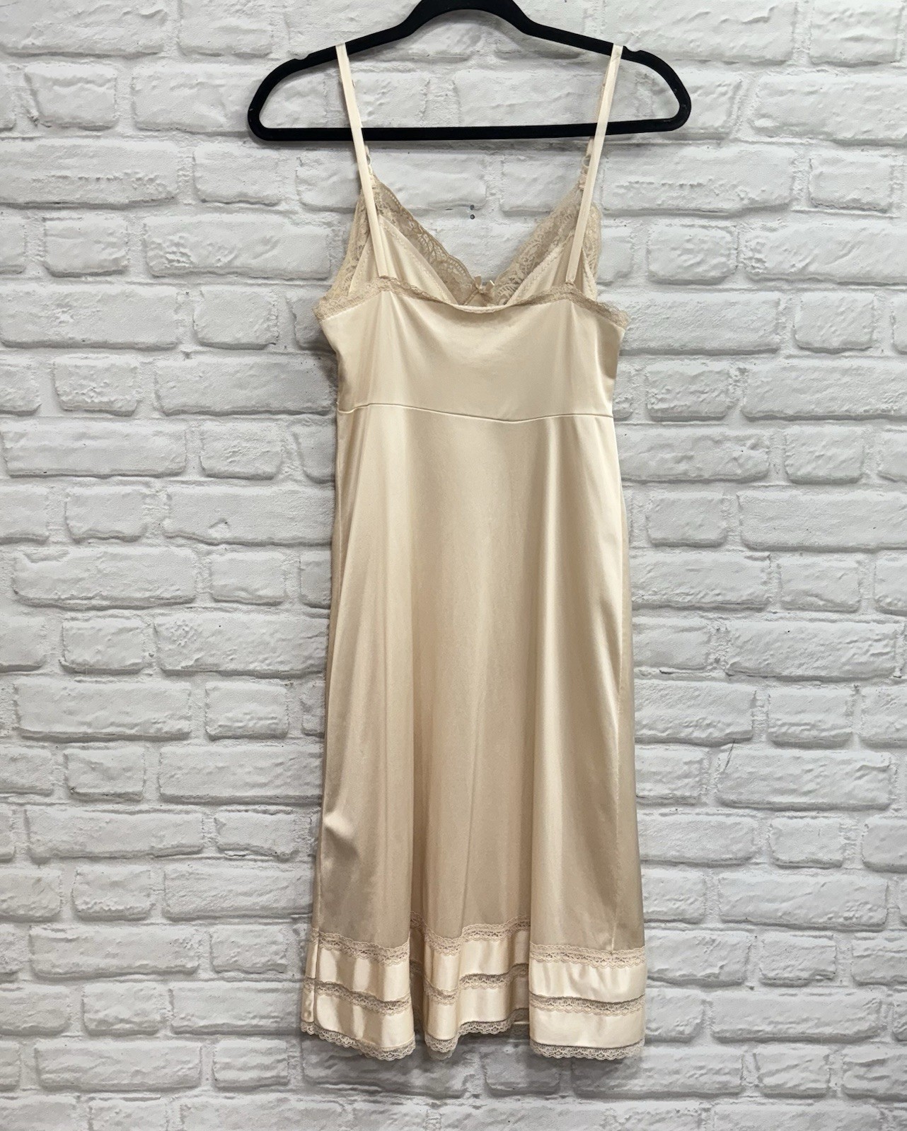 Vtg Adonna Nylon Lace Beige Slip Dress Lingerie S Bridal Babydoll Floral Boudoir