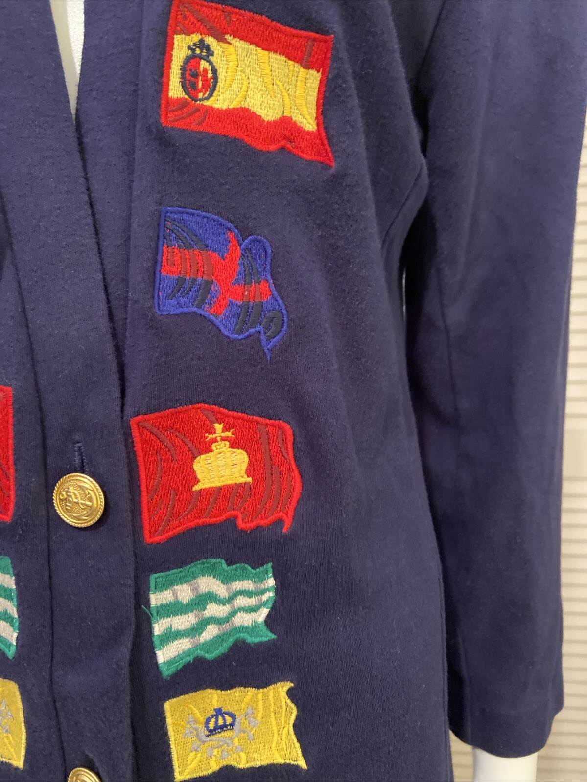 Vintage 80s Cambridge SportsClub Multi Color Womens M Sweater Flags