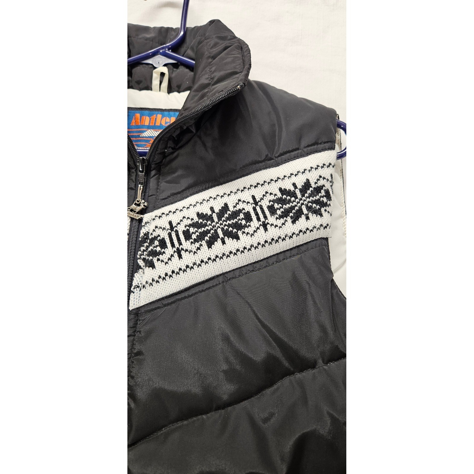 Vtg 70’s Antler Puffer Vest Black Nordic Snowflake Down Filled Quilted Mens M