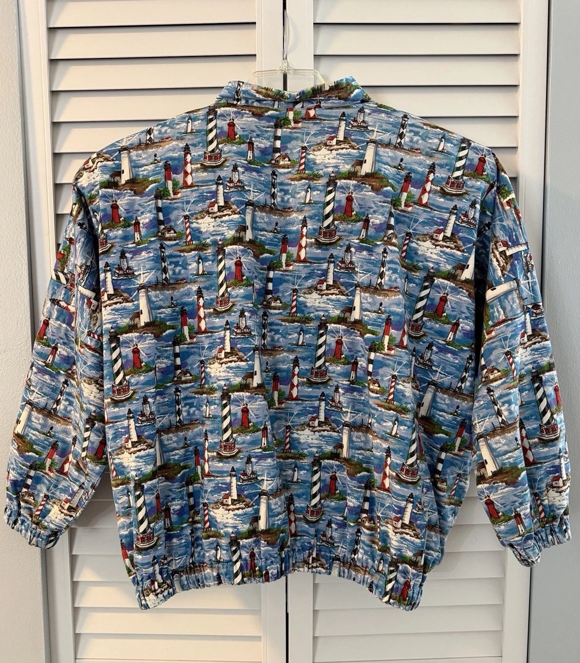 Vintage Lighthouse Coastal 70-80’s Cottage Bomber jacket Women XL Grandma Whimsy