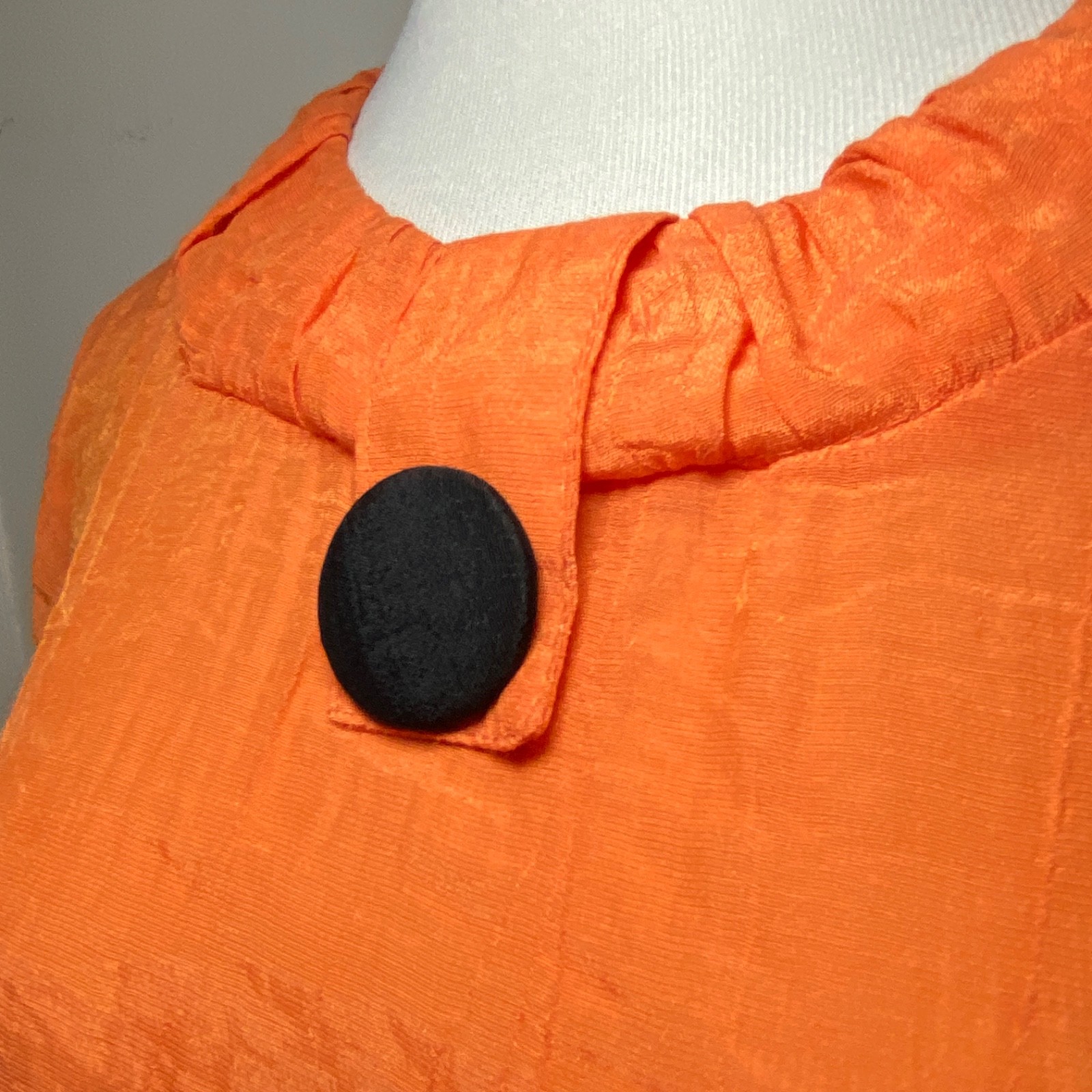 Vtg Artsy Blouse Large Orange Top Whimsical Bird Crystals Gauzy Rayon Korean m