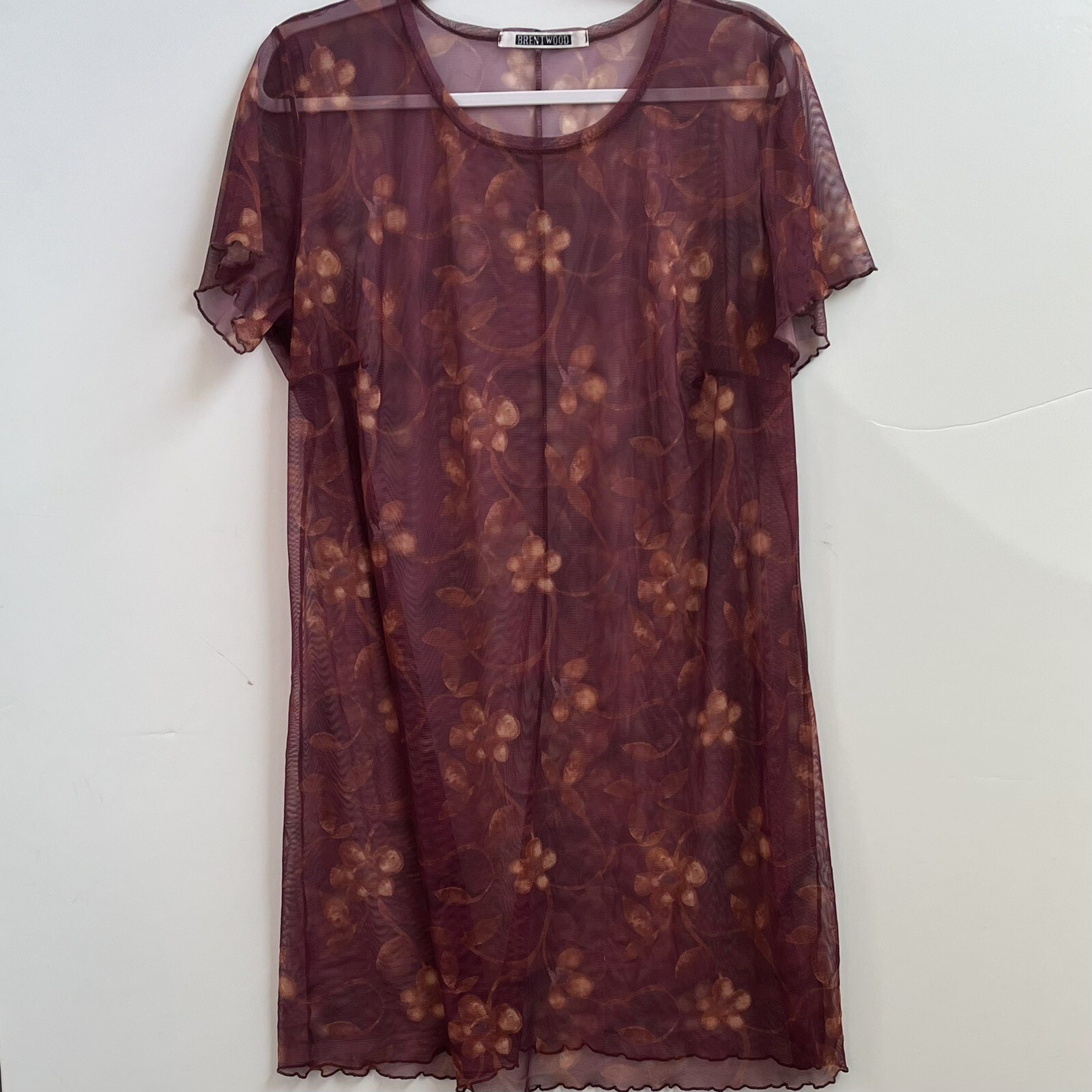 Brentwood Sheer Net Vintage 90s Floral Dress Roses Retro Mini