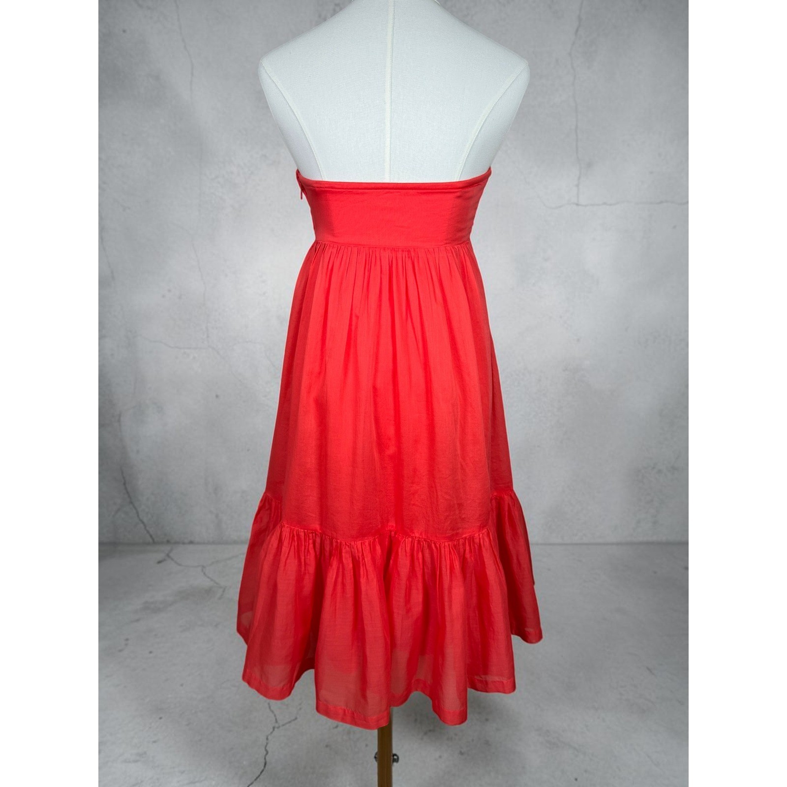 Y2K GAP Coral Red Strapless Midi Dress Empire Waist Cotton Lined Womens 0