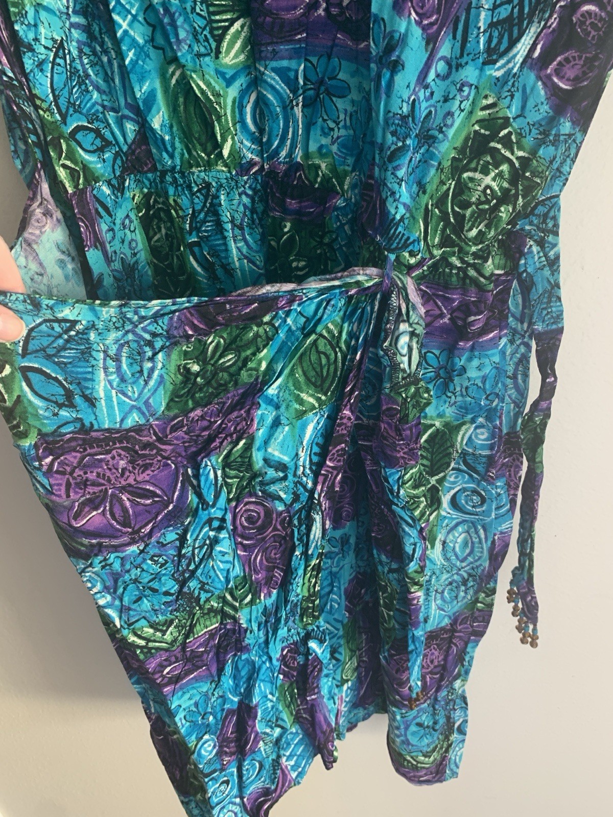 22 Vintage More Jazz Blue Hawaiian Tropical Sarong Dress 80s Retro Plus Floral