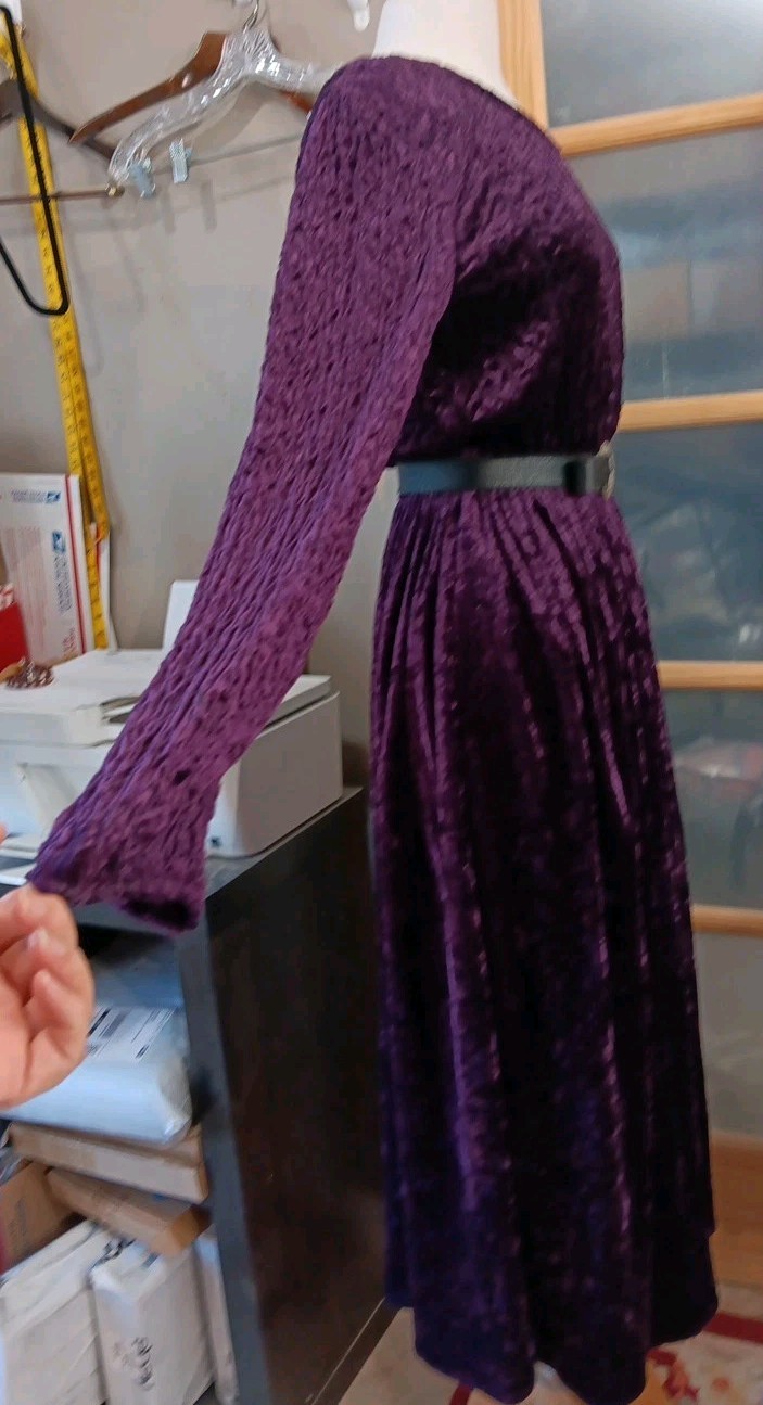 Vtg Western Dress 80s Velvet Purple Full CIRCLE T Swing Sz M Belt Amazing Midi