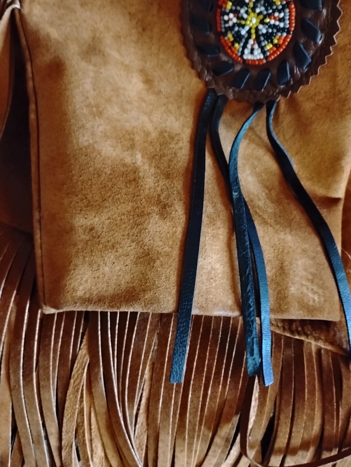 Lariat Leather Coat Fringed Beaded Southwest Suede Made in USA Sz X-largeVintage