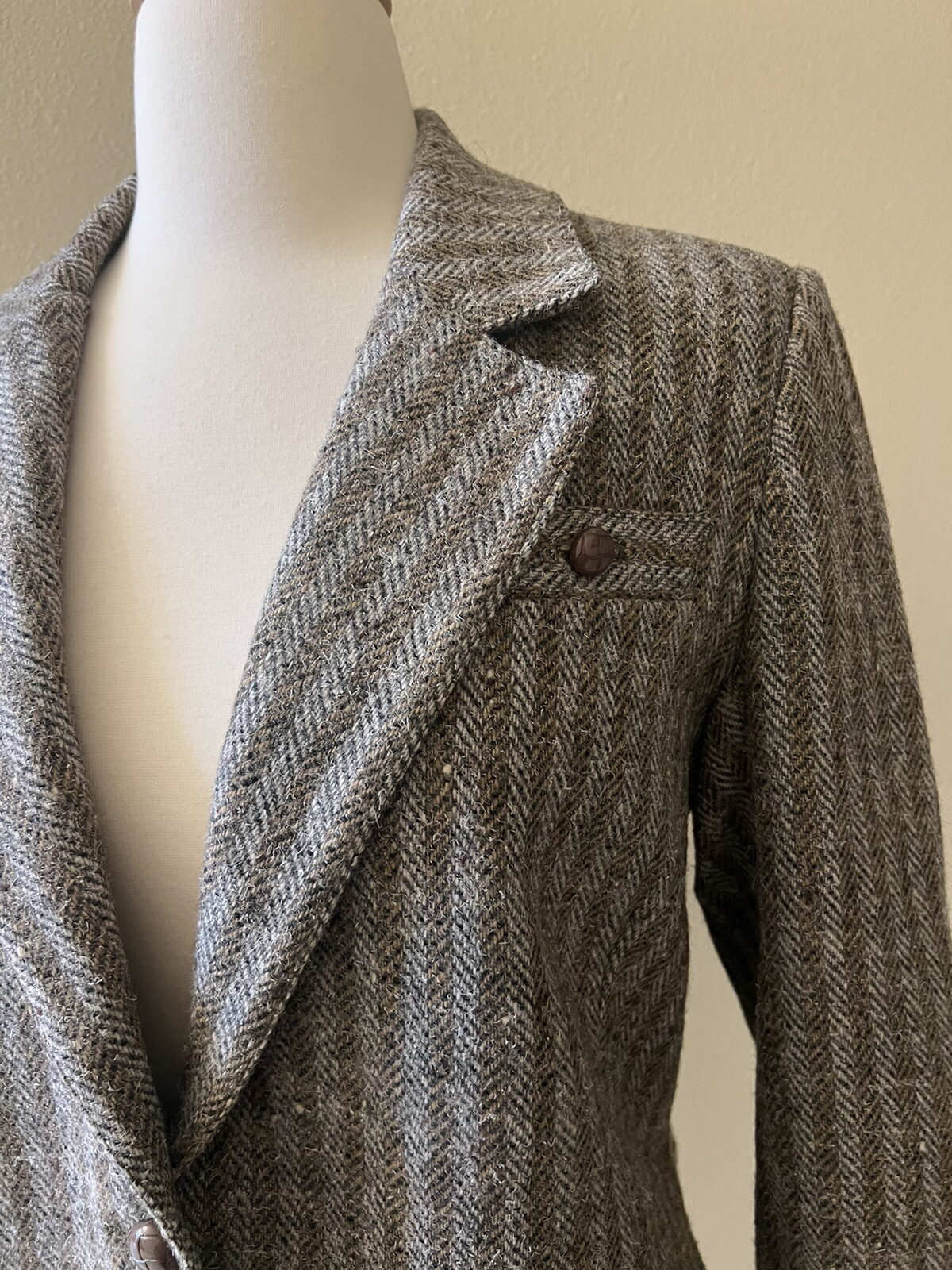 LV Sportswear Vintage Harris Tweed Brown Wool Blazer Jacket 2 Button Women S/M