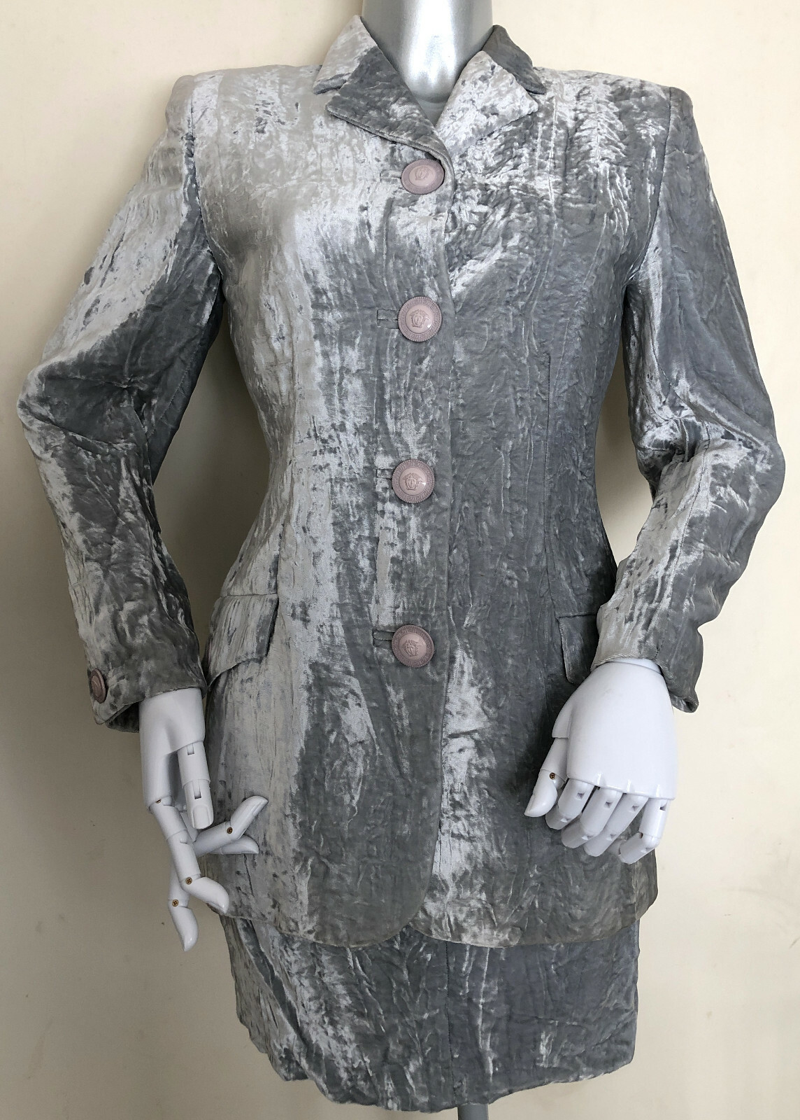 Gianni Versace Vintage 90s Very Rare Crushed Velvet Skirt Suit IT 38 UK 6-8