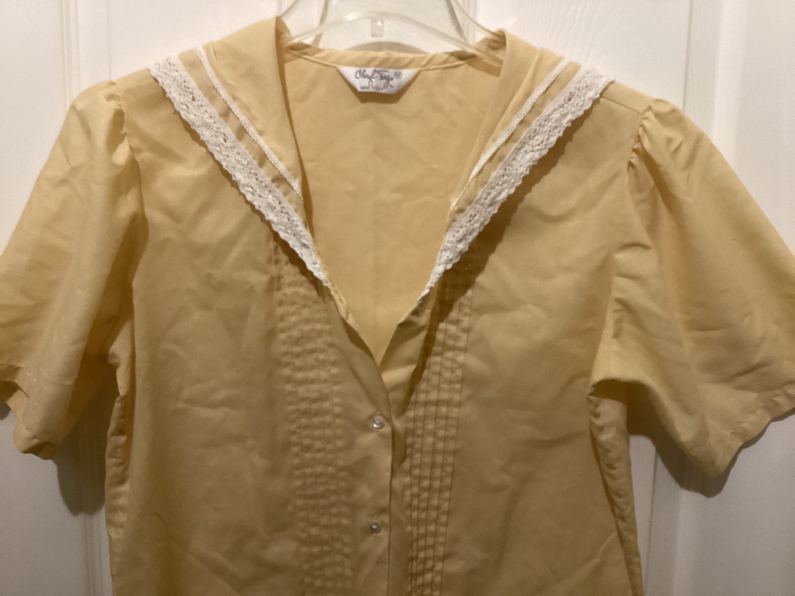 Vtg 80s Handkerchief Collar Blouse Size M Cheryl Tiegs Cream Cottage Core