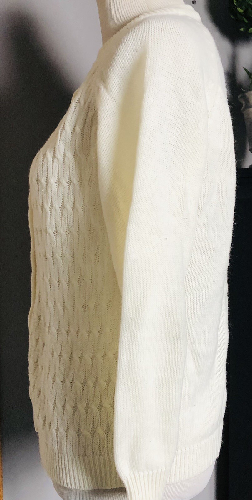 Vtg 90s Handmade Textured Knit Cardigan Women’s M White Buttons Coastal Cottage