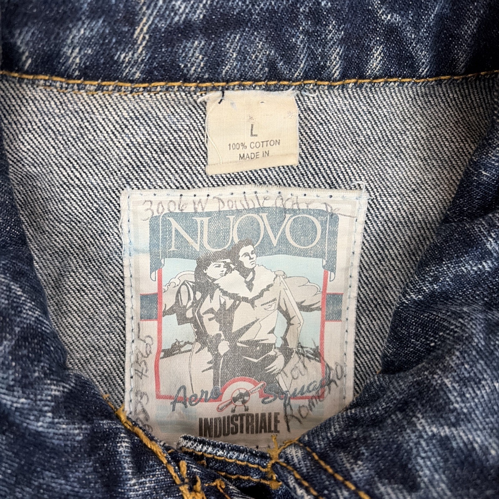 VTG 80s 90s Denim Jacket Nuovo Industriale Sz L WORN THRASHED Glitter Graffiti