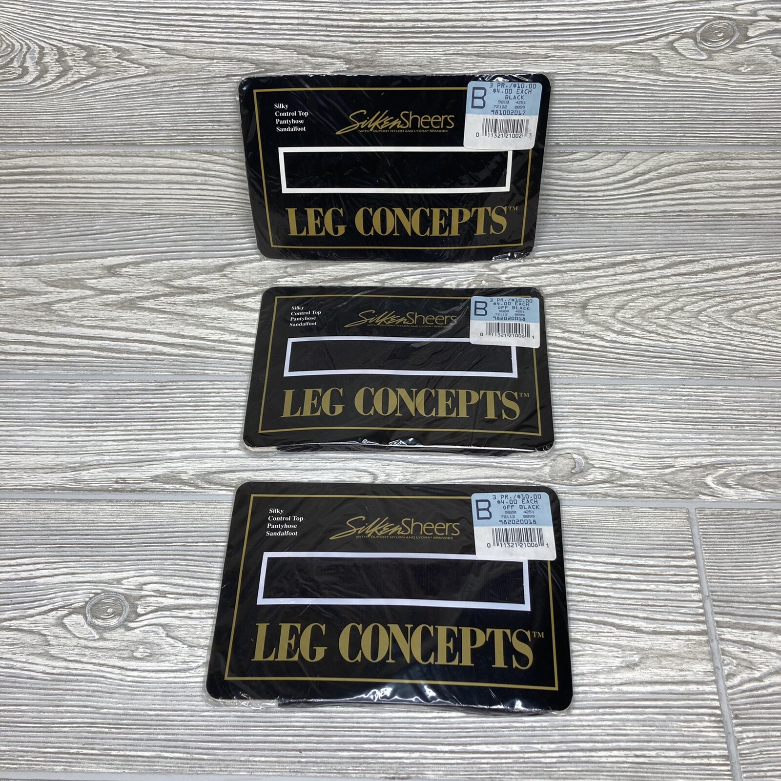 3x VTG Silken Sheers Leg Concepts Sz B Pantyhose Control Top Black/Off-Black NEW