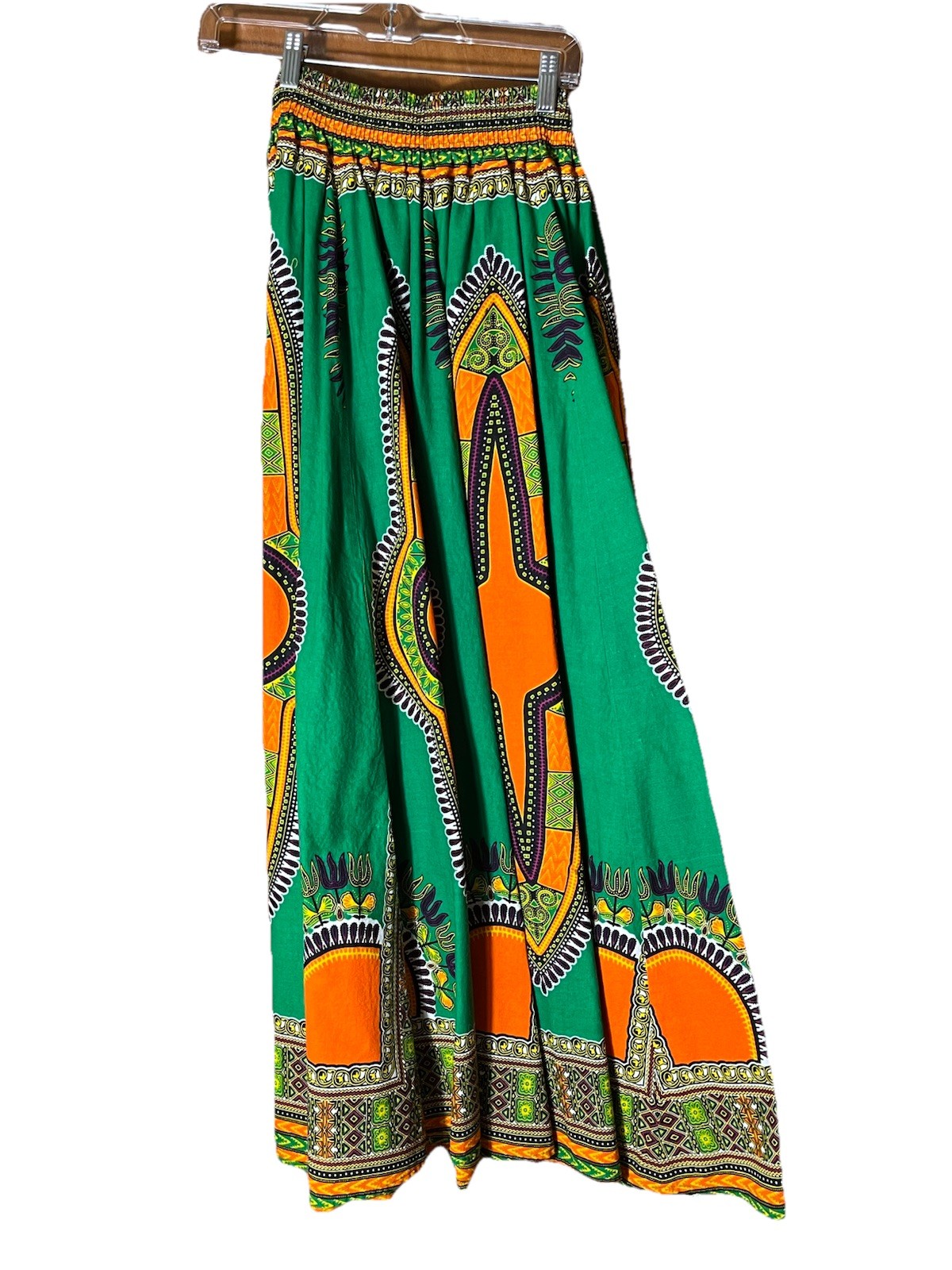 Vtg 90s Neelam Maxi Skirt Free Size Elastic Waist Green Orange Vibrant Festive