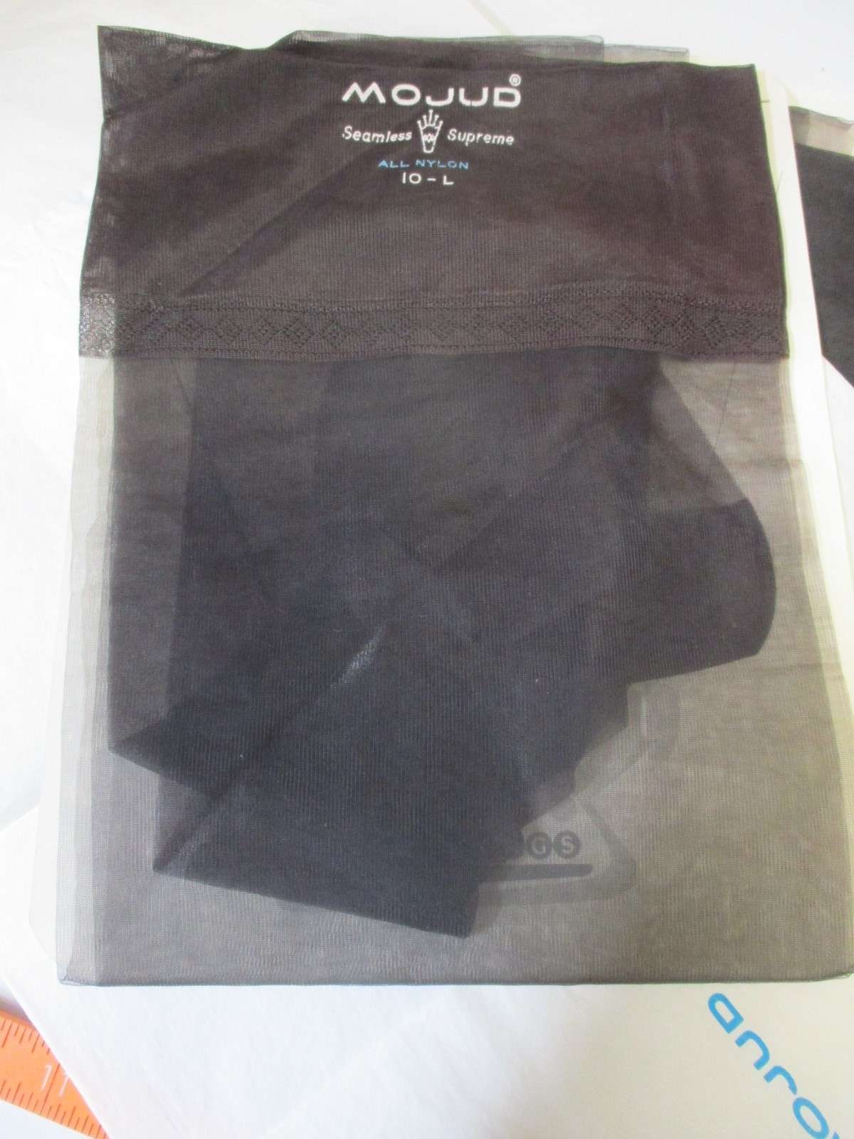 1PR VINTAGE MOJUD RHT SHEER SHINY FLAT KNIT NYLON STOCKINGS SZ 10 LONG BLACK