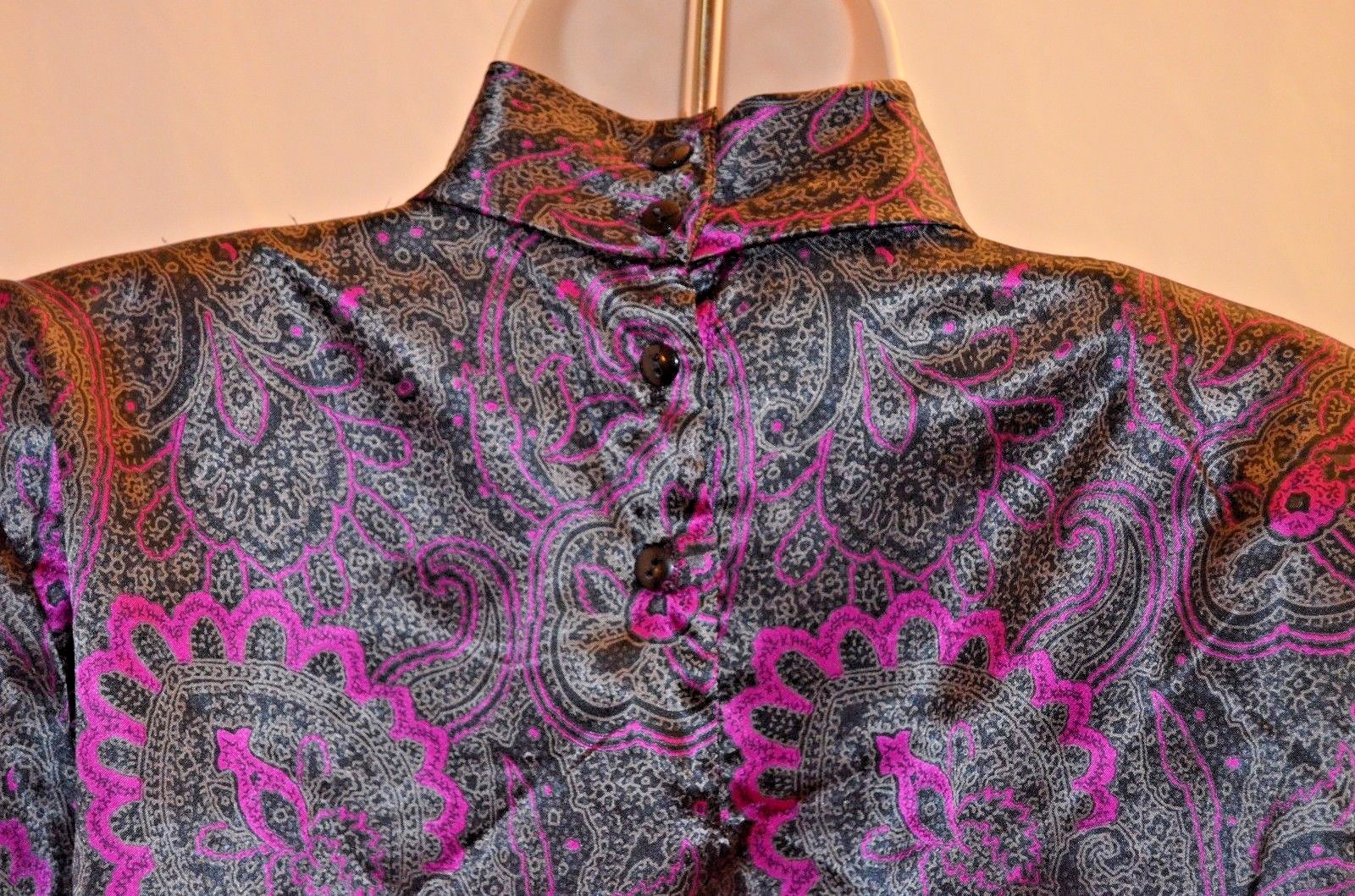 VTG 80’s 90’s Anna Kriste Black Pink Silky Womans Blouse SZ 12 Made in USA EUC