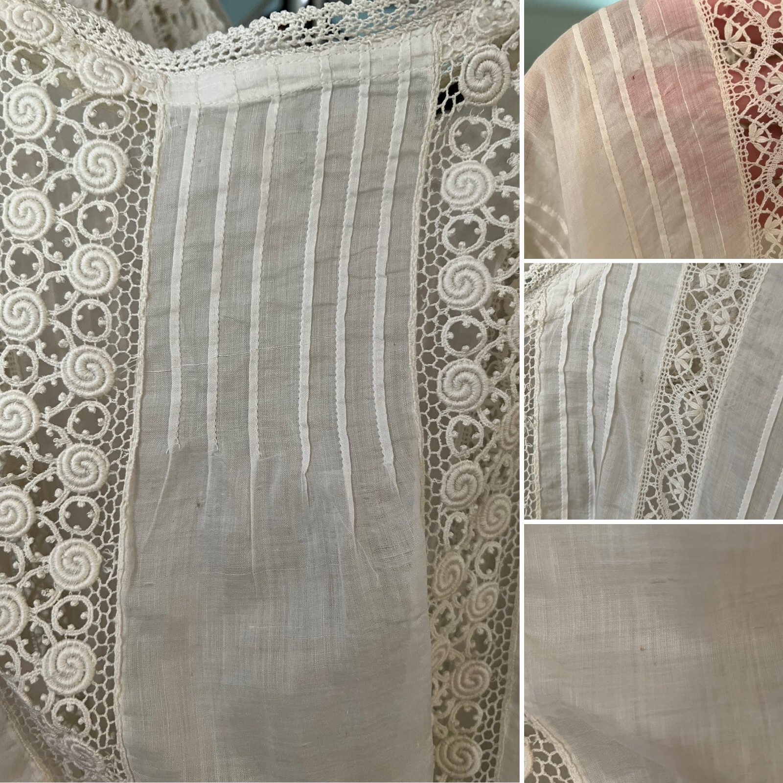 Antique Edwardian Irish Lace Pintucking Cotton Lawn Lingerie Tea Summer Dress