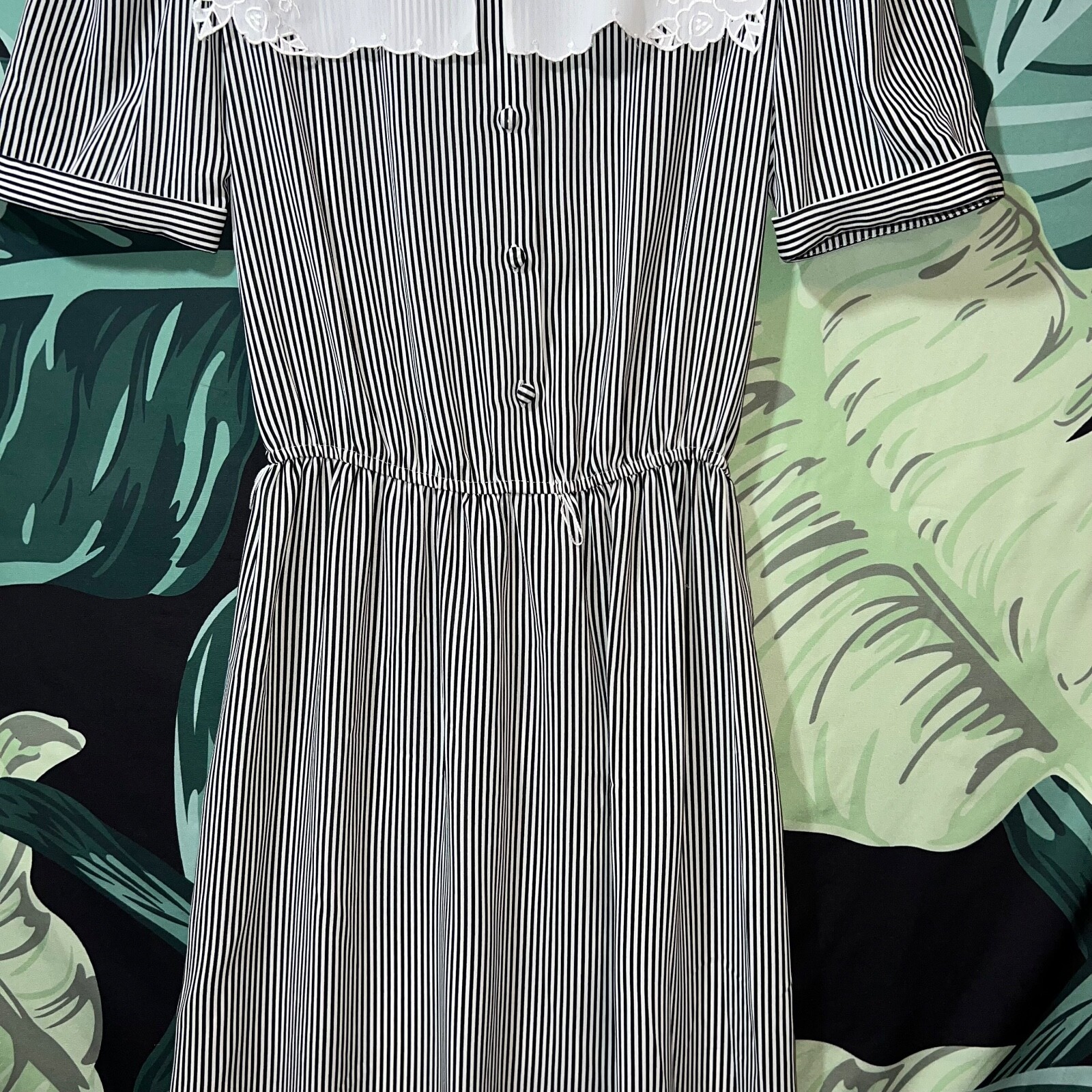 Vintage Billy Jack For Her Black & White Striped Dress Bib Collar Size 8/10