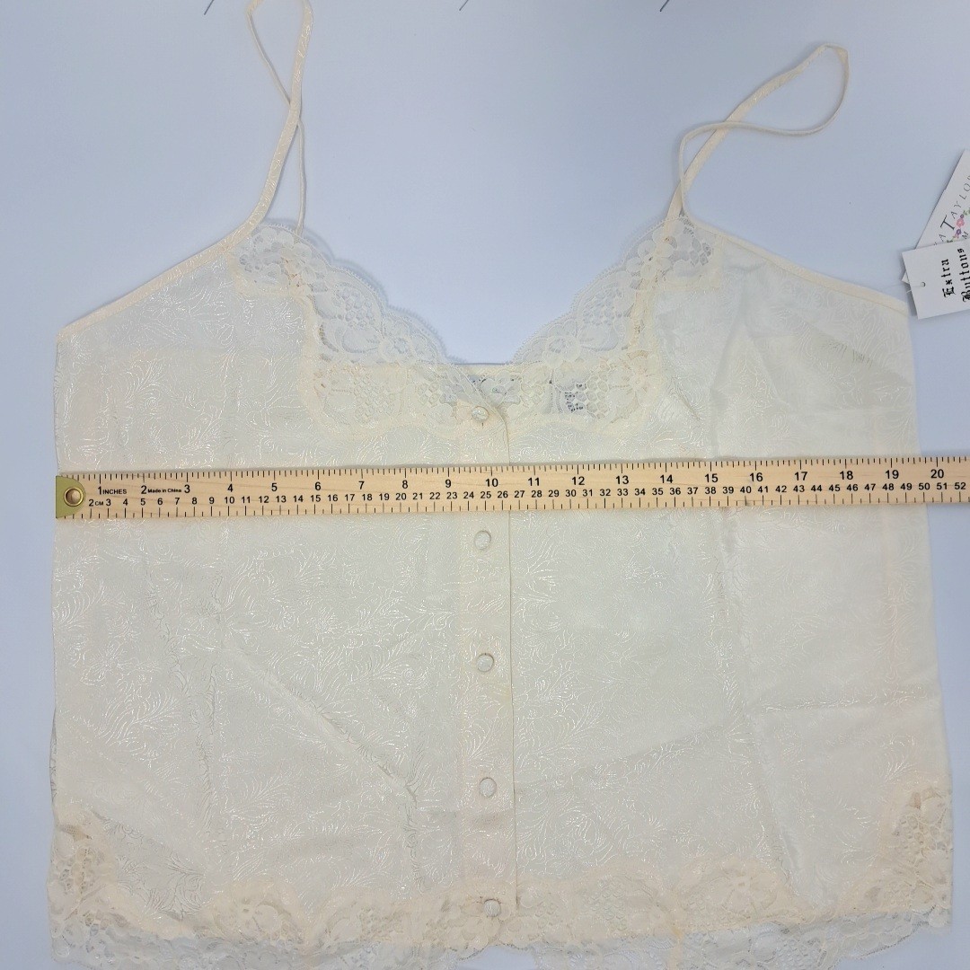 VTG Erika Taylor Intimates Cami Short Set Floral Satin Lace Buttons L Romance