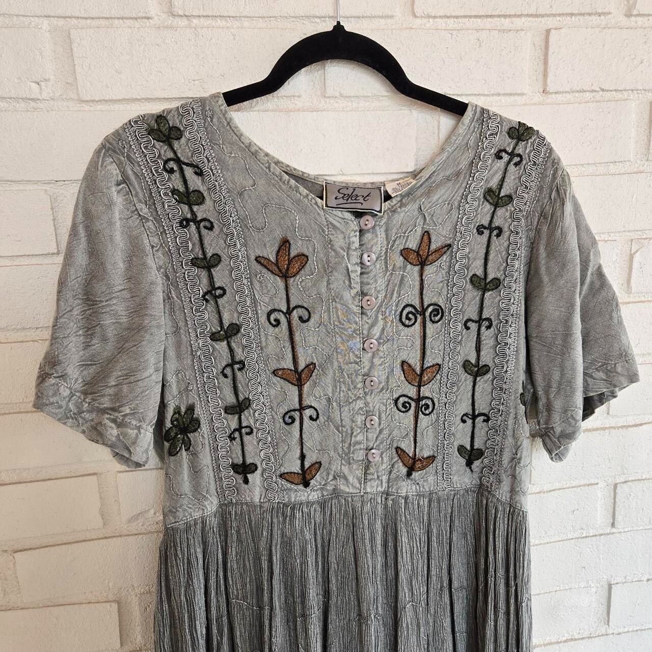 Vtg 90s Maxi Dress, Witchy, Grunge, Boho, Earthy Gray,Tie back, Select, Sz M