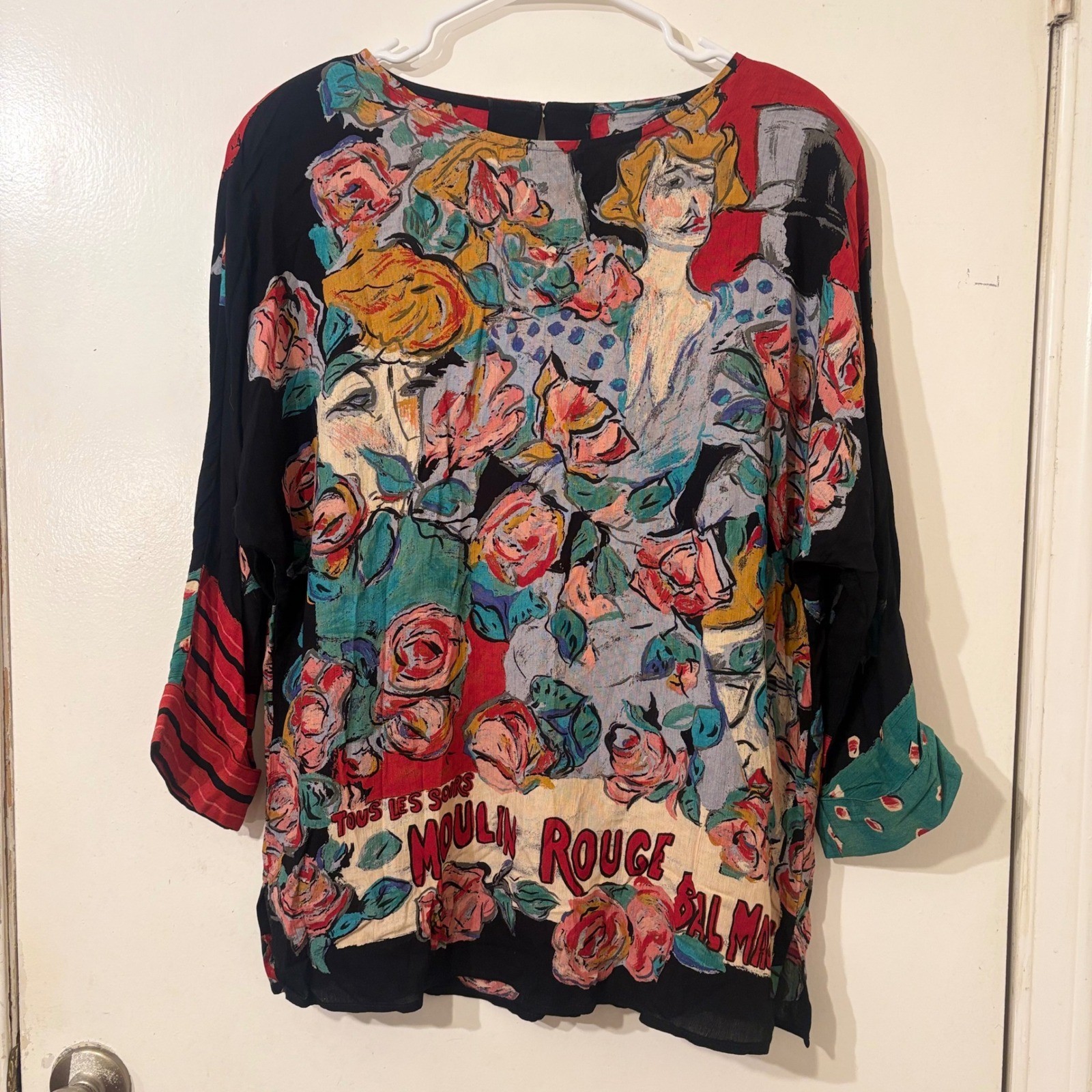 Vintage Carole Little Moulin Rouge Impressionist Blouse Art to Wear Top Sz L