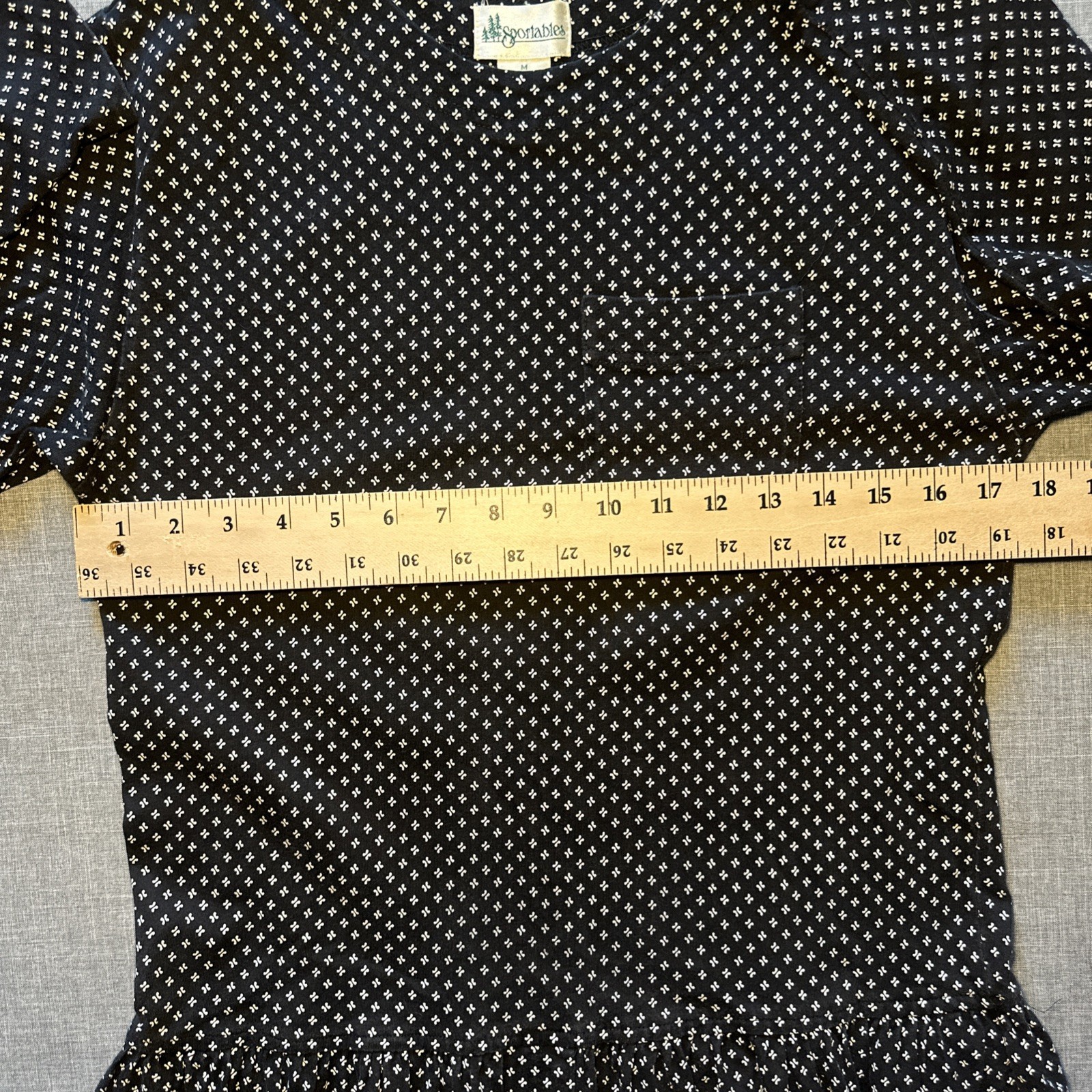 VTG 80s Sportables Prairie Ditsy Cotton Long Sleeve Drop Waist Midi Dress M