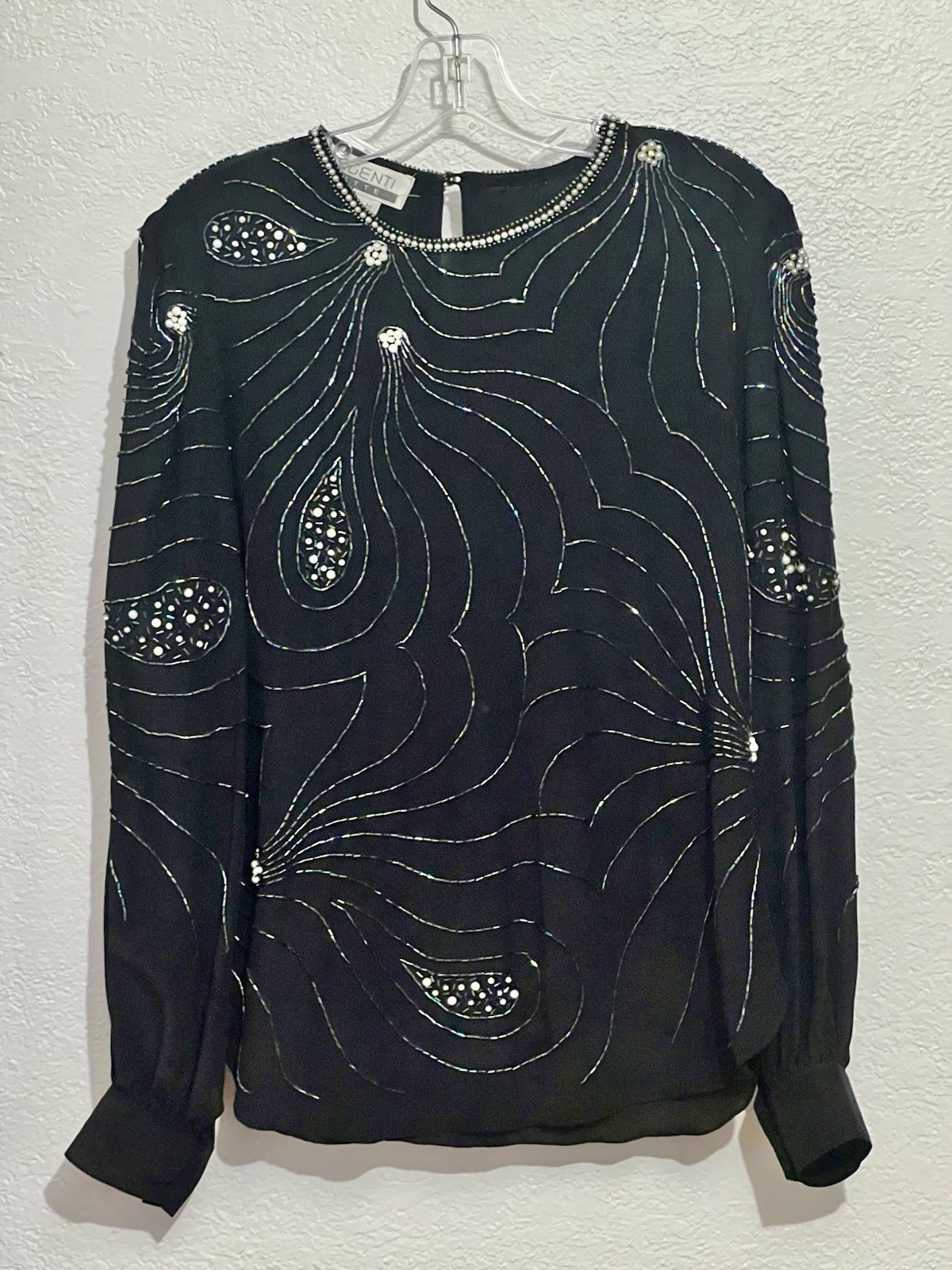Vtg Argenti M Silk Embellish Sequin Pearls Formal Wedding Party 80s Glamour Med