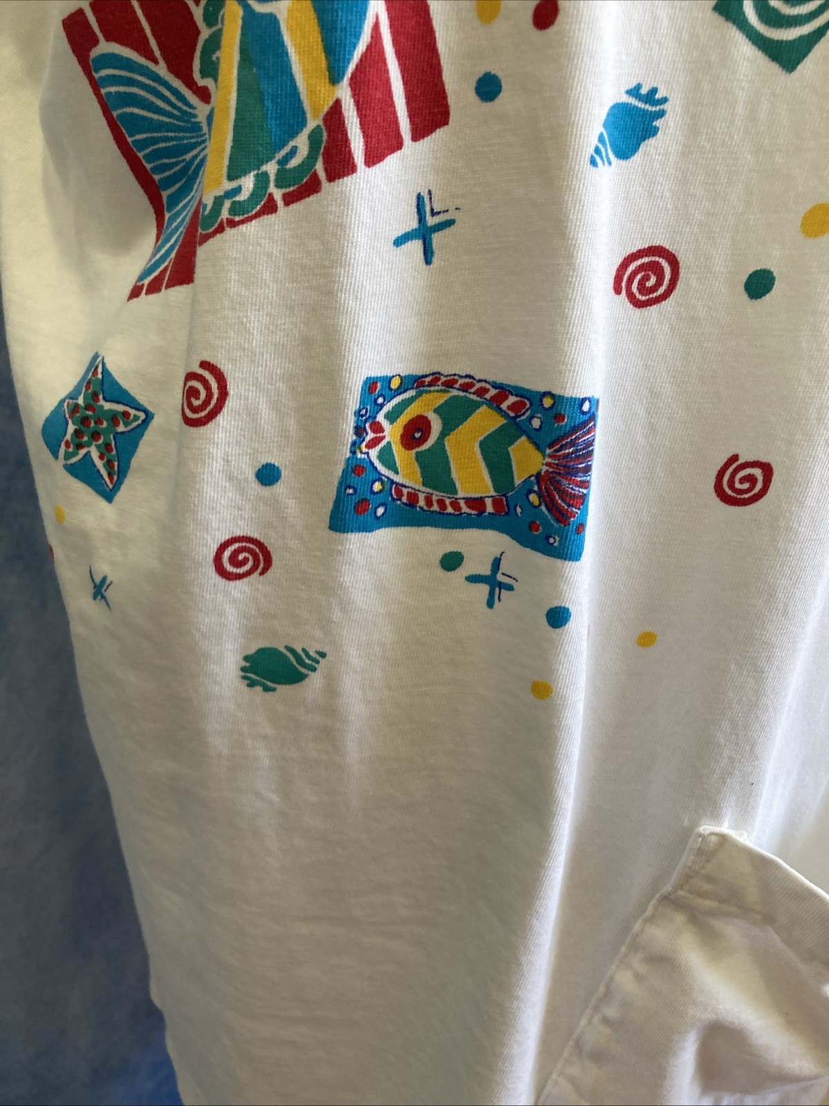 VTG 90s Oasis Tropical Fish Swirl Graphic T-Shirt Dress OS Women’s White Retro
