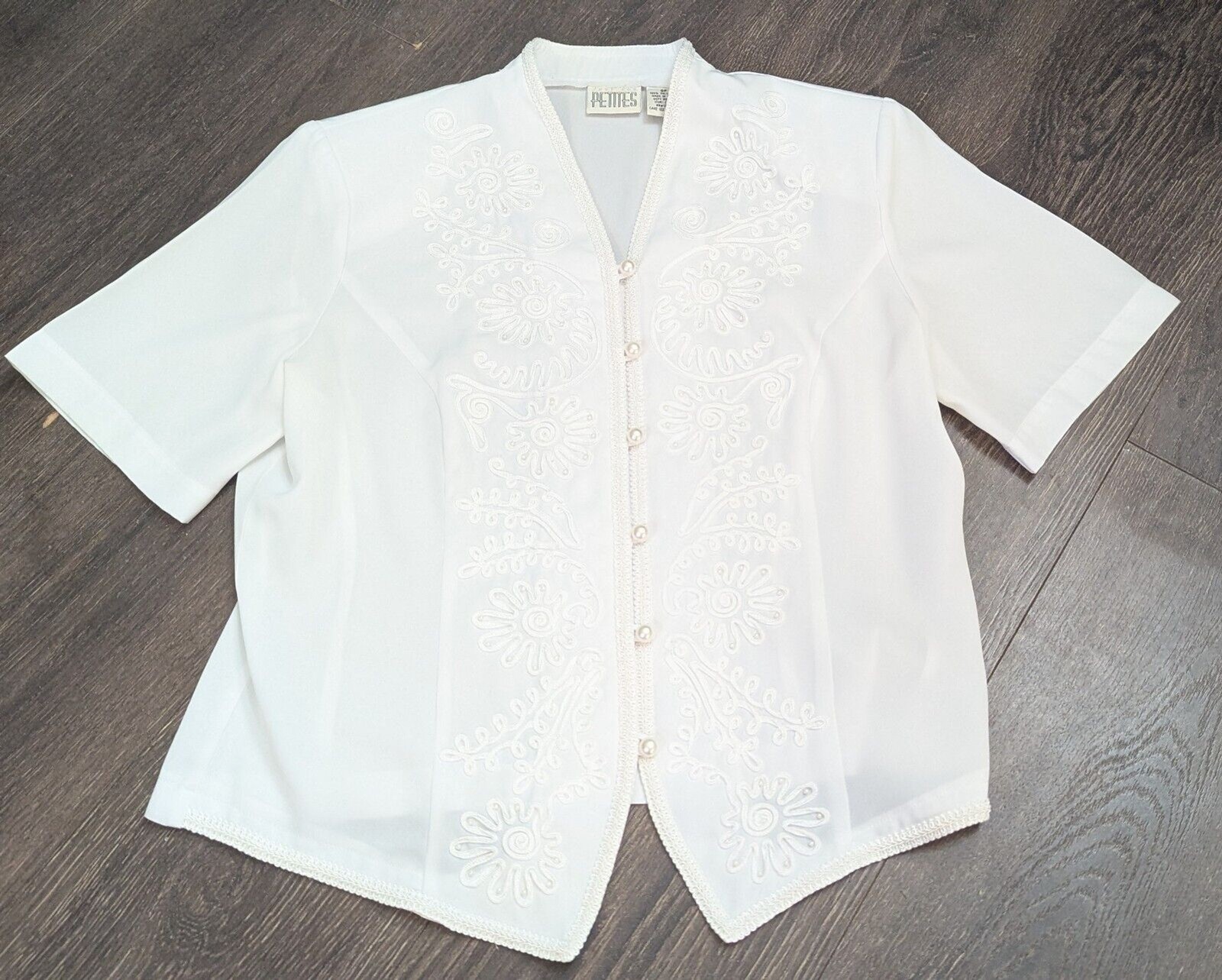 Just For Petites Vintage White Womens Blouse Size 8P (577)