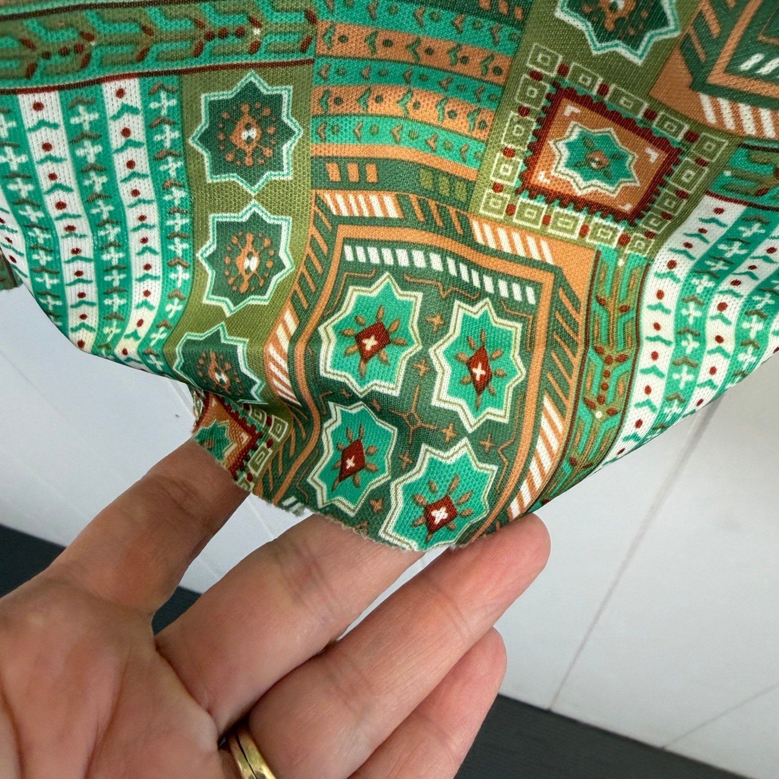 Retro Handmade Mosaic Midi Dress Womens M Green Psychedelic Mod Twee 70s Vibes