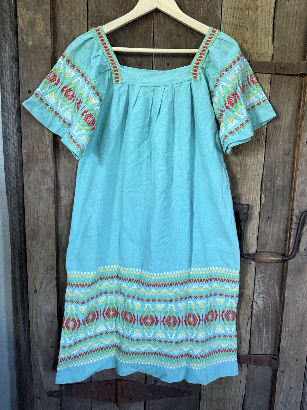 Isabel Perron Vintage 70s Mexican Dress Handwoven Embroidered Cotton Boho