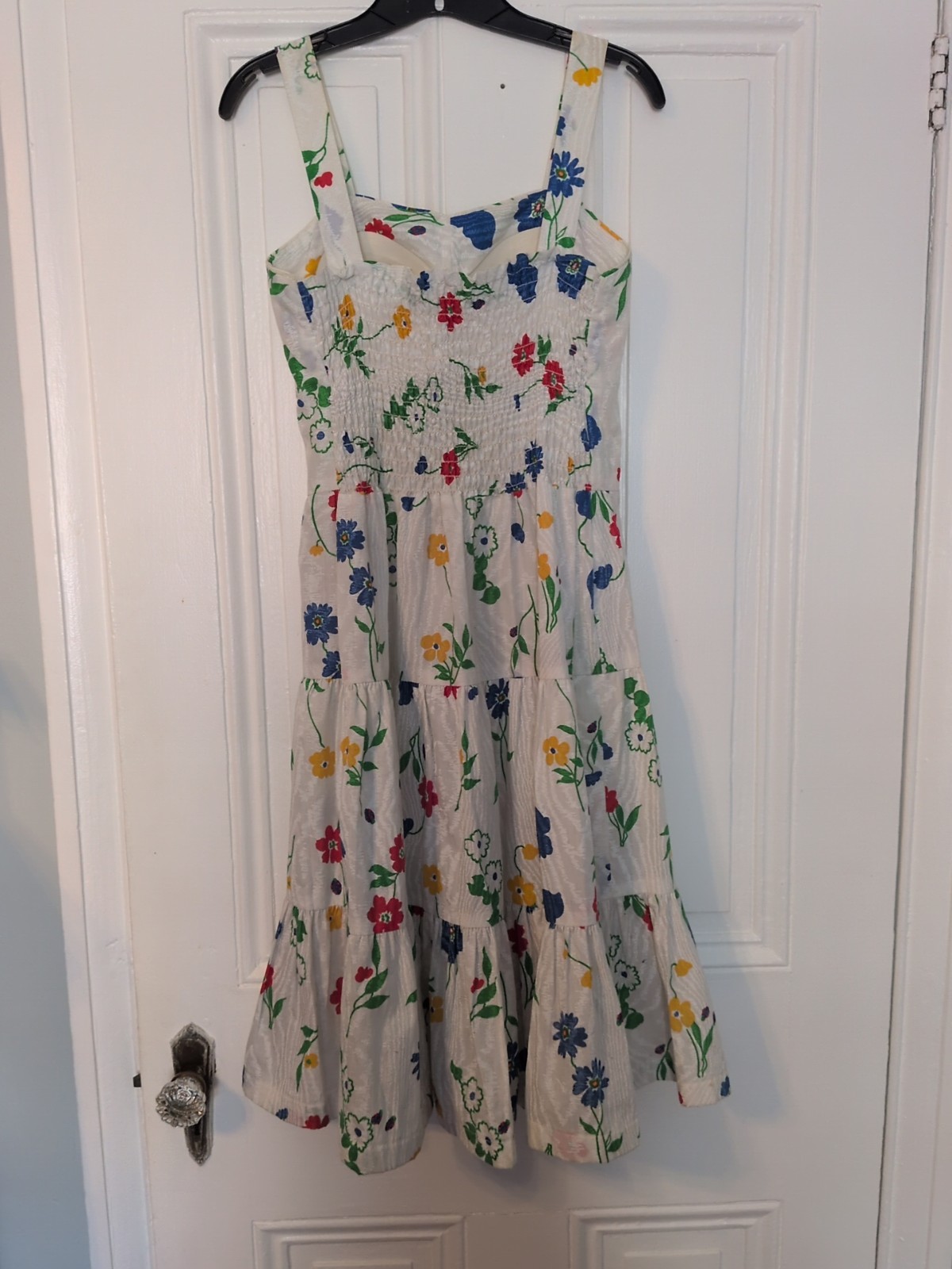 Vintage Cotton Blend White Floral Tiered Summer Dress 70s Cottage Core Size S