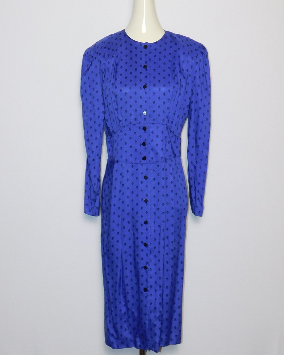 Vtg Womens Liz Claiborne Indigo Blue Rayon Long Sleeve Sheath Dress Sz 14