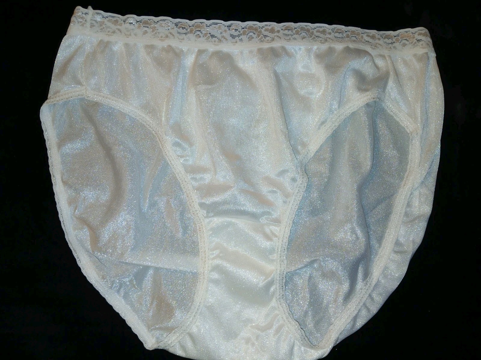 Vintage Hanes White Satin Nylon Silky Floral Brief Granny Sissy Panties 5 EUC