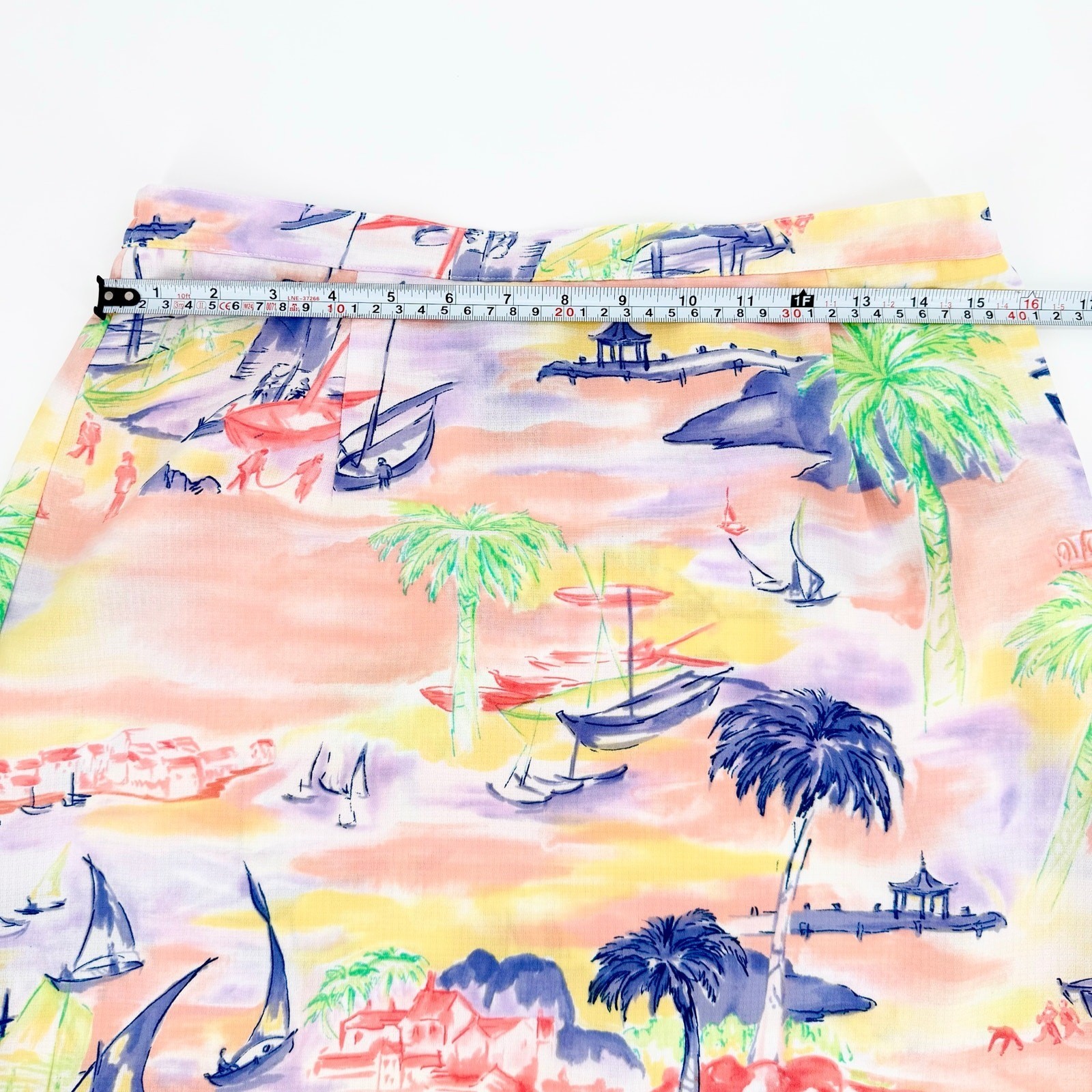 Vintage Bushwacker Scenic Harbor Sailboat Palm Tree Midi Skirt Women’s 12 Lined